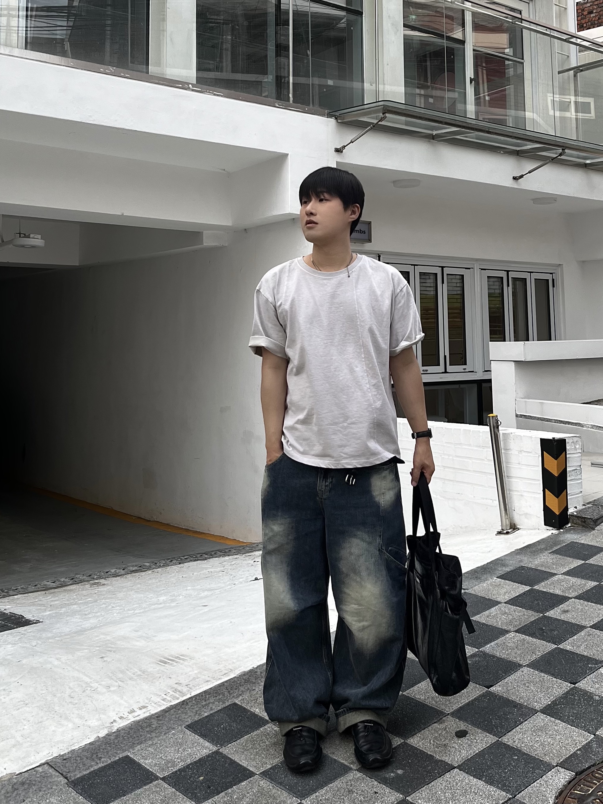 noun Side Line Cargo Denim Pants Blue, Magliano New Bow Belt Black 착용 스타일 - 1