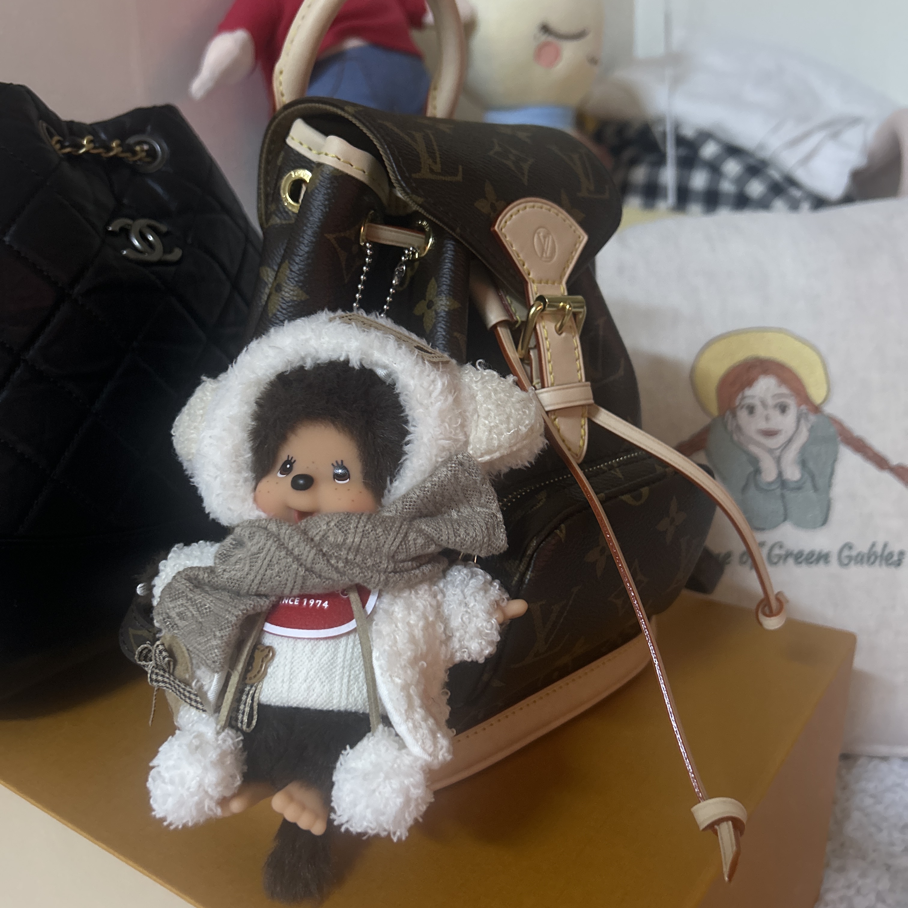 Monchhichi SS Boy Key Chain Brown 착용 스타일