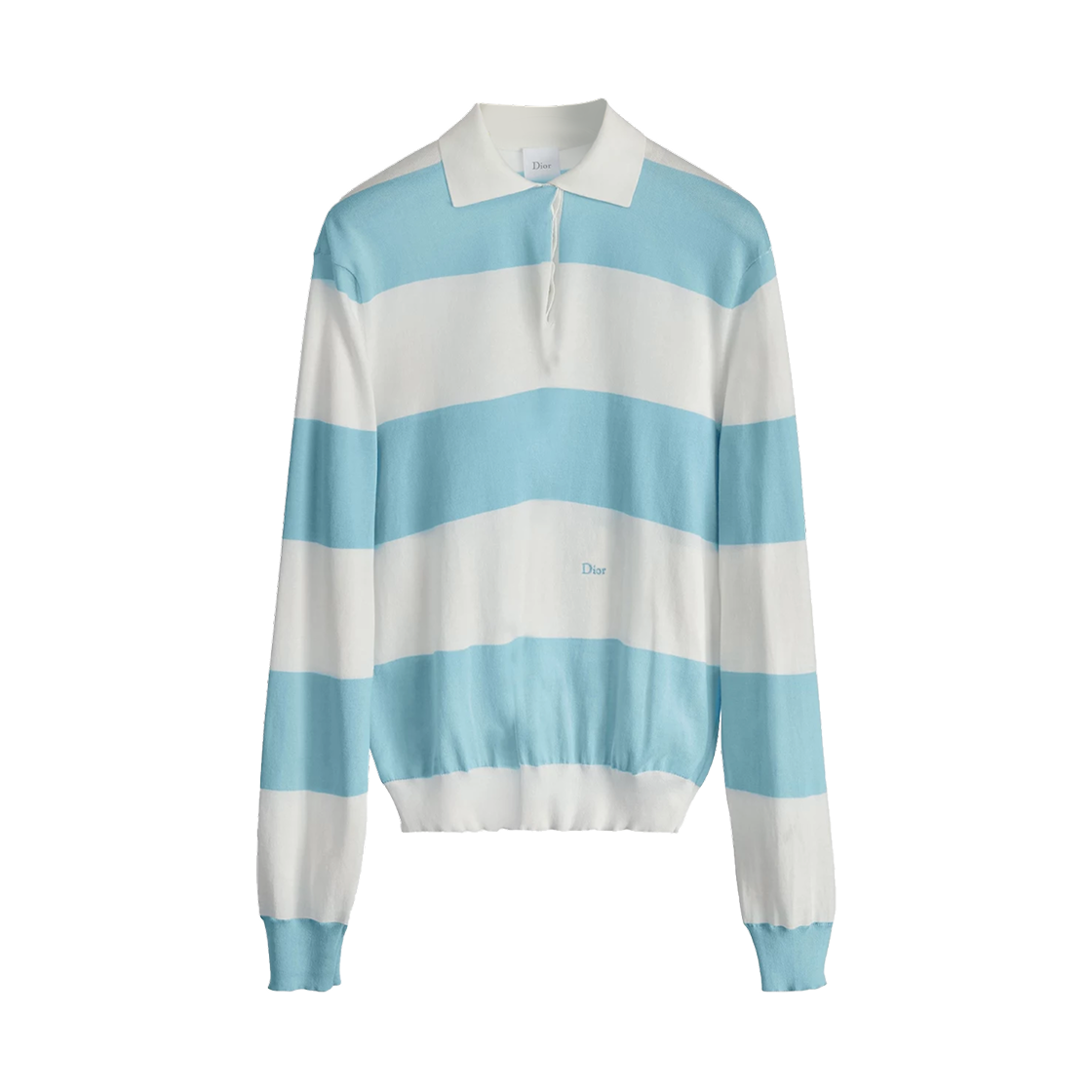 624S11A7072-X5801 (W) Dior Mariniere Cotton Knit Long Sleeved Polo Shirt Blue Ecru