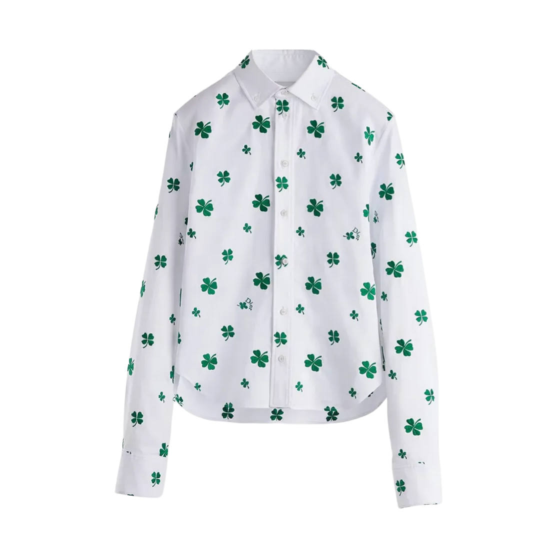 (W) 디올 클로버 블렌드 포플린 모티브 자수 블라우스 화이트 그린((W) Dior Clover Blend Poplin Motif Embroidery Blouse White Green)
