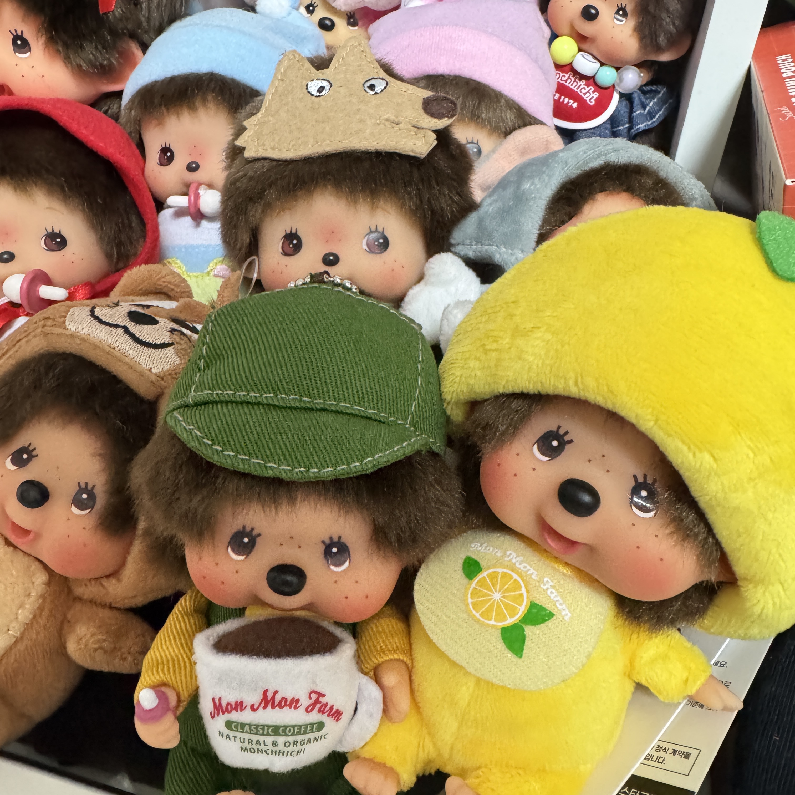 Monchhichi MMF Coffee SS K/C Boy, Monchhichi MMF Lemon Big head SS K/C Boy 착용 스타일