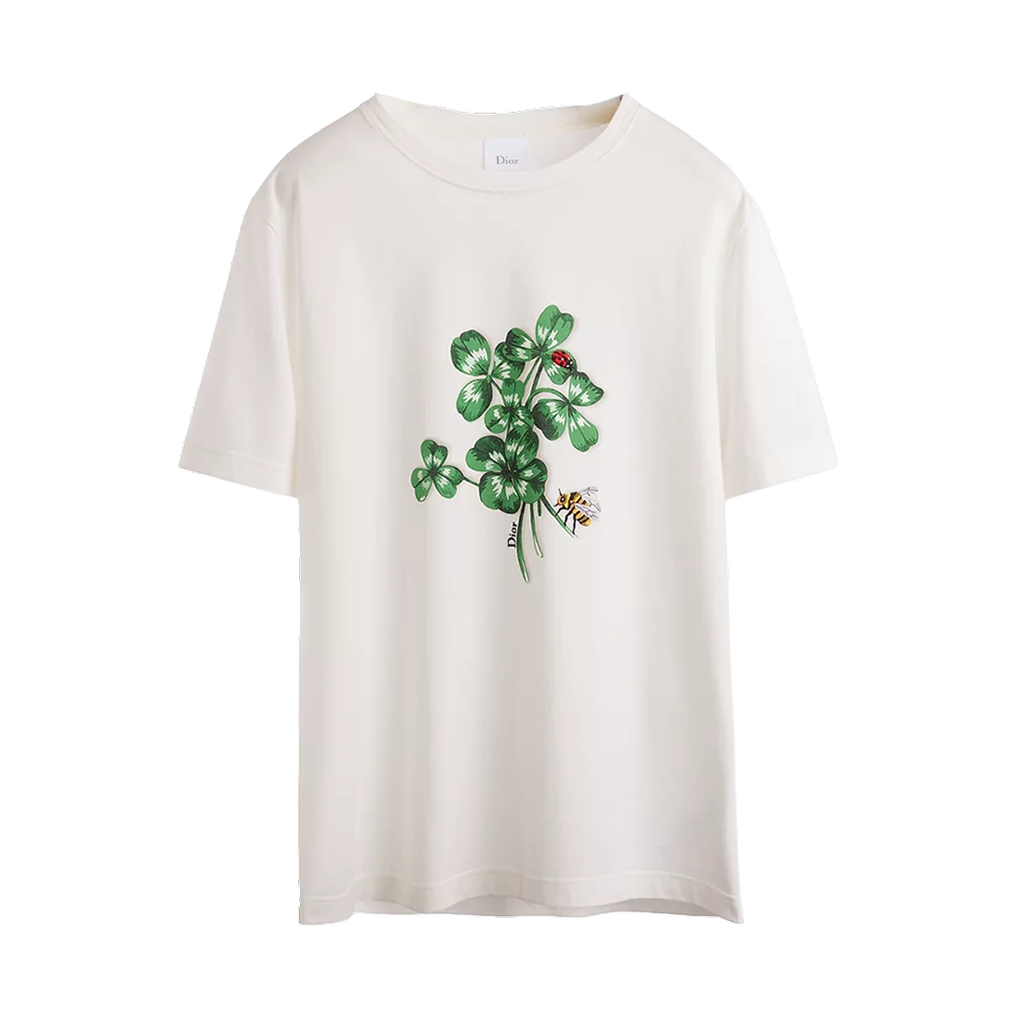 (W) 디올 클로버 코튼 저지 모티브 피티드 티셔츠 화이트((W) Dior Clover Cotton Jersey Motif Fitted T-Shirt White)