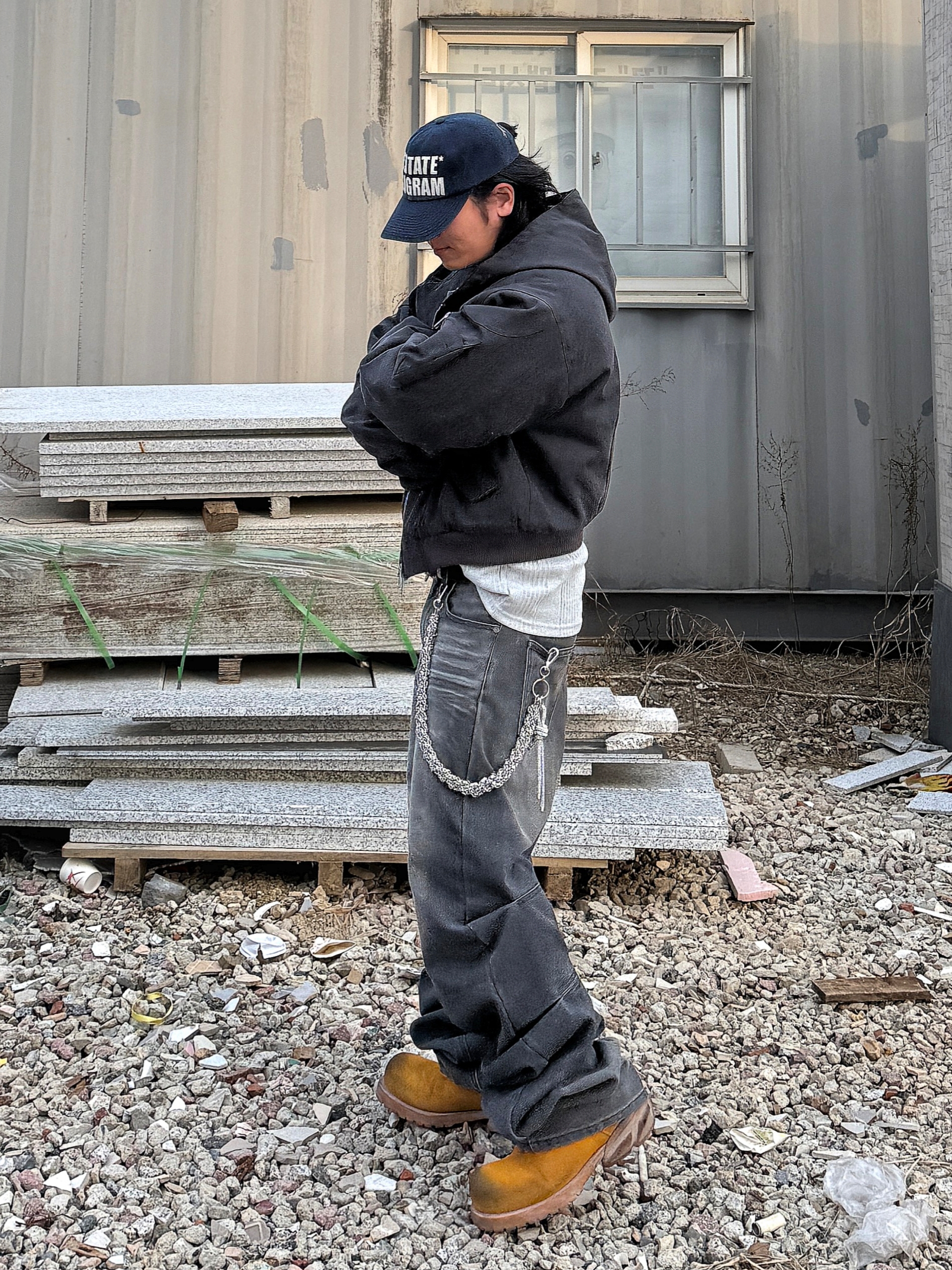 ROARINGRAD Washed Hooded Bomber Ash Black, Remagine Hybrid Derby Shoes Starting Bigger Nasty Wheat 착용 스타일 - 4