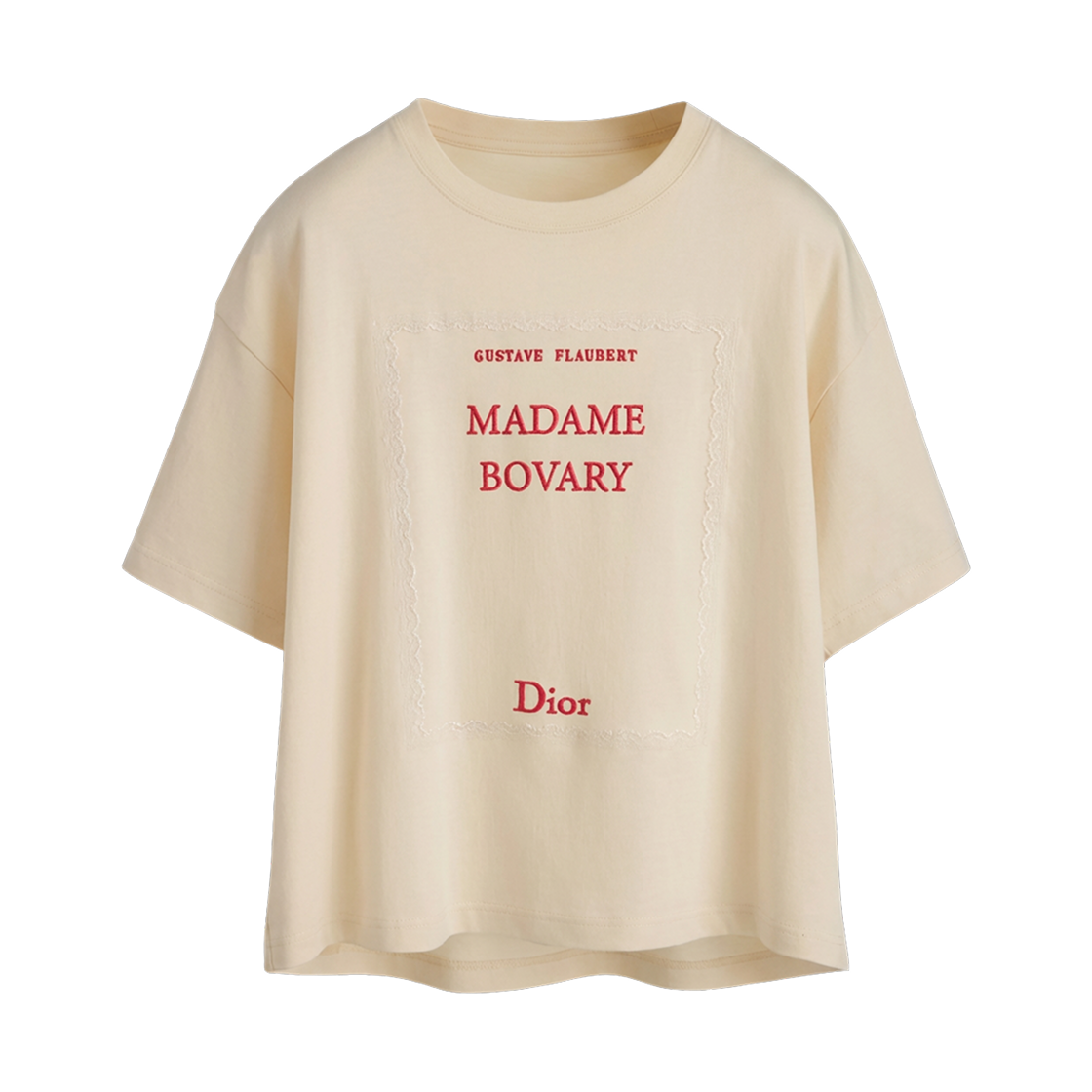 (W) 디올 북 커버 코튼 저지 오버사이즈 크롭 티셔츠 베이지 레드((W) Dior Book Cover Cotton Jersey Oversized Cropped T-Shirt Beige Red) - 1