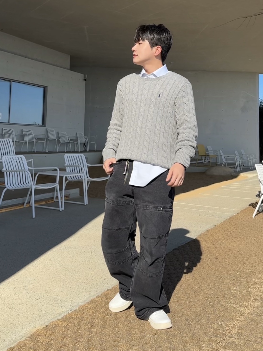 [20% 적립] Polo Ralph Lauren Cable Knit Cotton Sweater Grey 착용 스타일