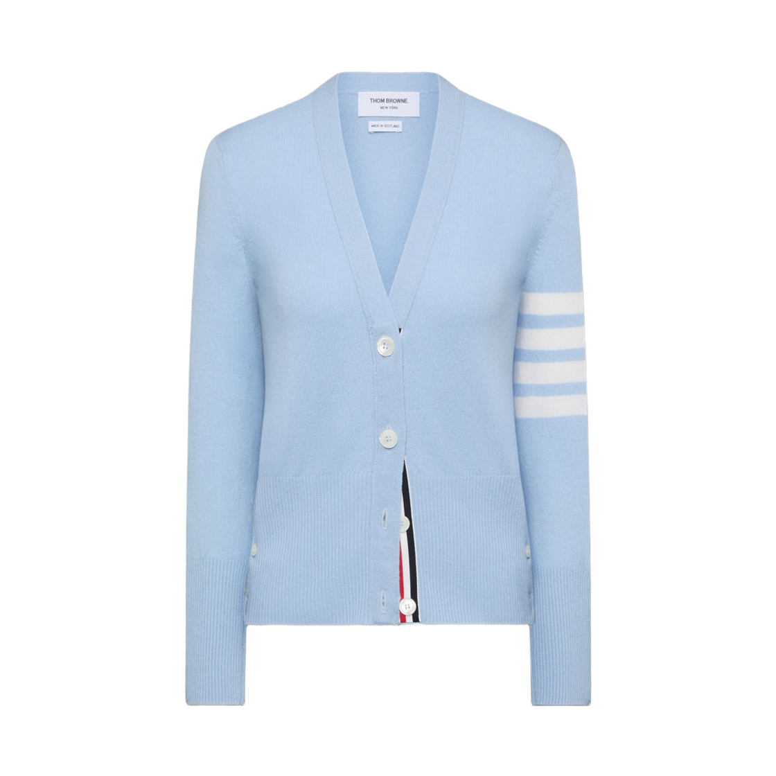(W) 톰브라운 캐시미어 사선 브이넥 가디건 라이트 블루((W) Thom Browne Cashmere 4-Bar V-Neck Cardigan Light Blue) - 1