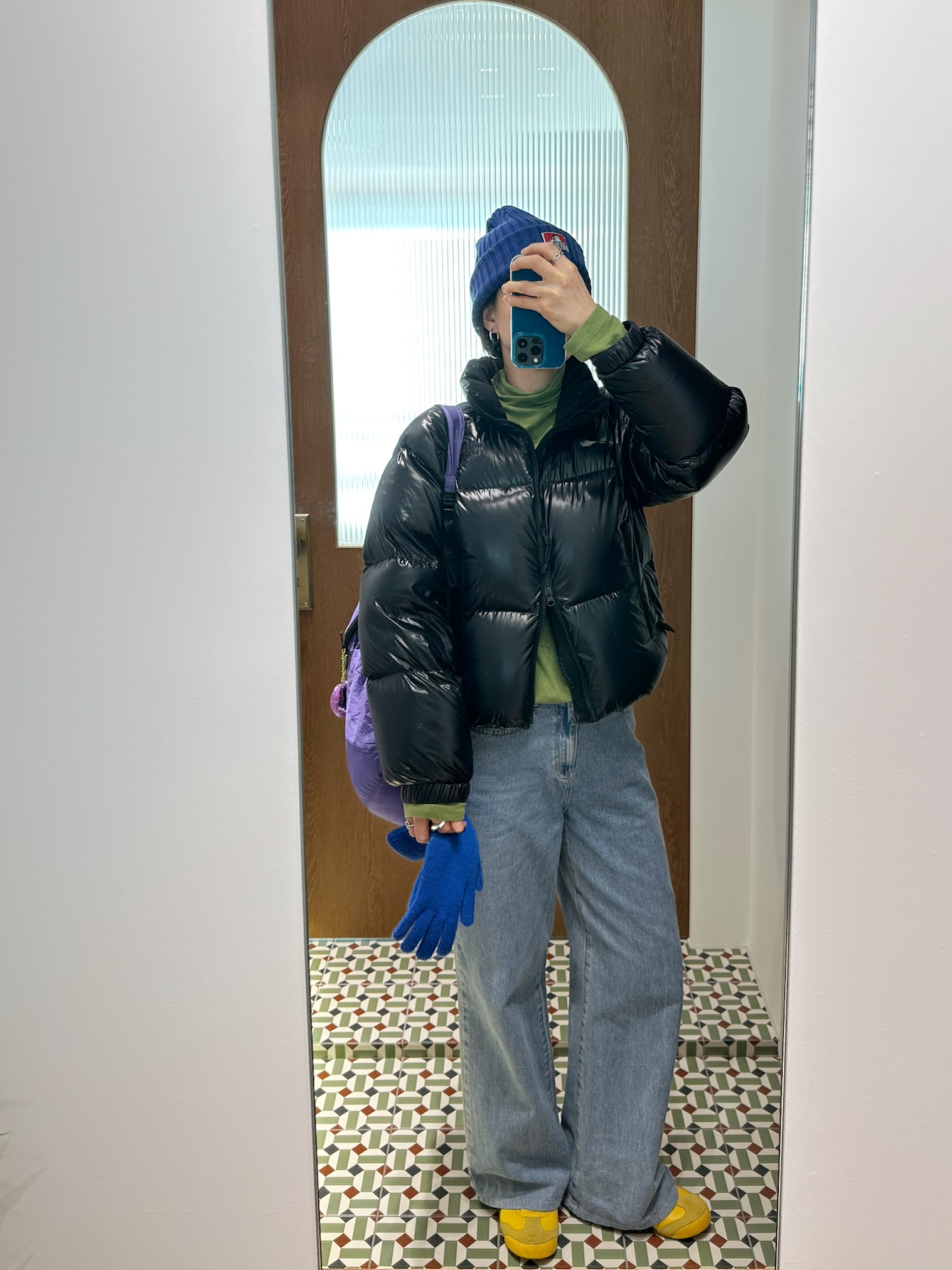 (W) The North Face White Label Neo Puffy EX RDS Down Jacket Black, Ticket to the Moon Mini Backpack Purple (15L) 착용 스타일 - 1