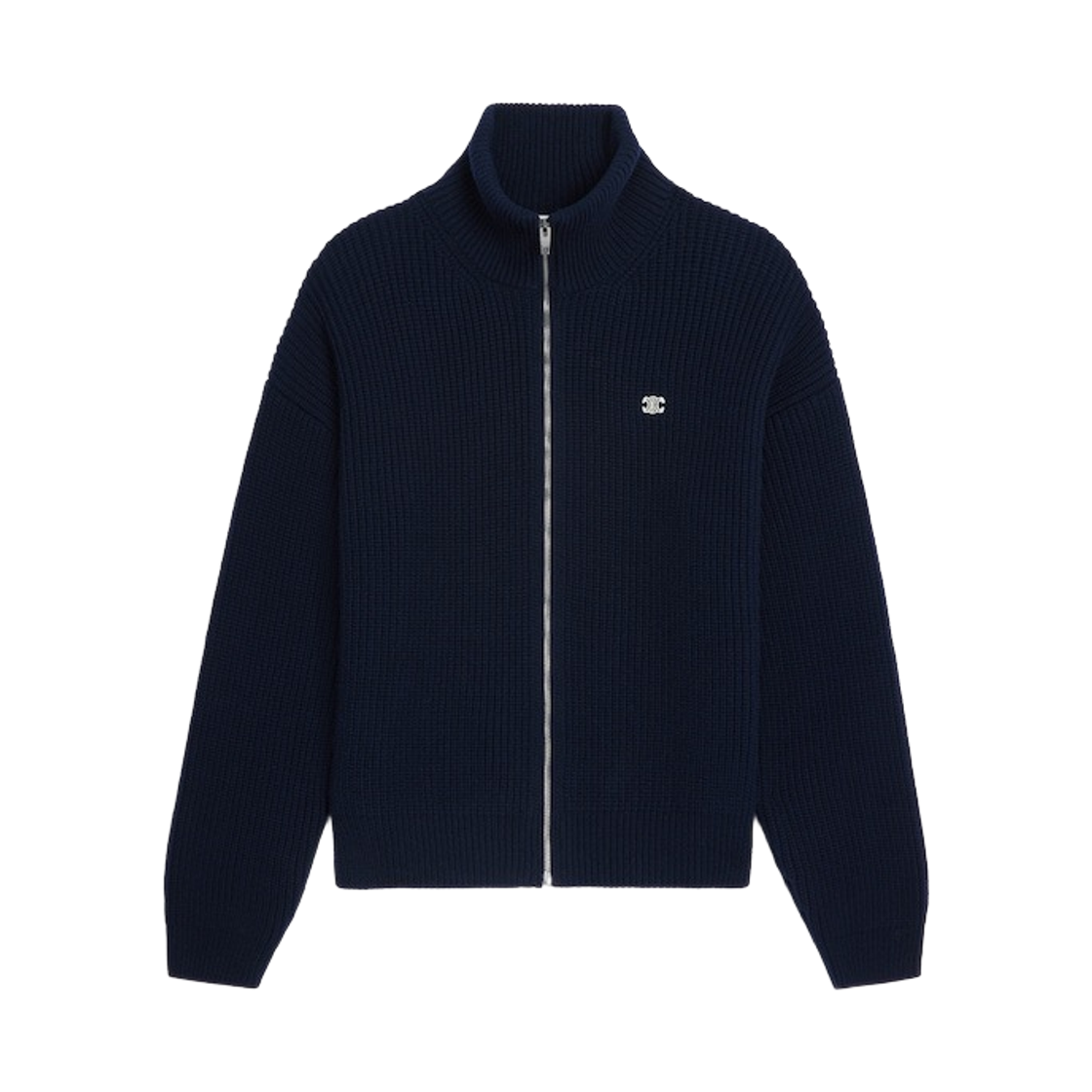 RY09T0ZPV-07MR Celine RIbbed Wool Triomphe Trucker Sweater Navy