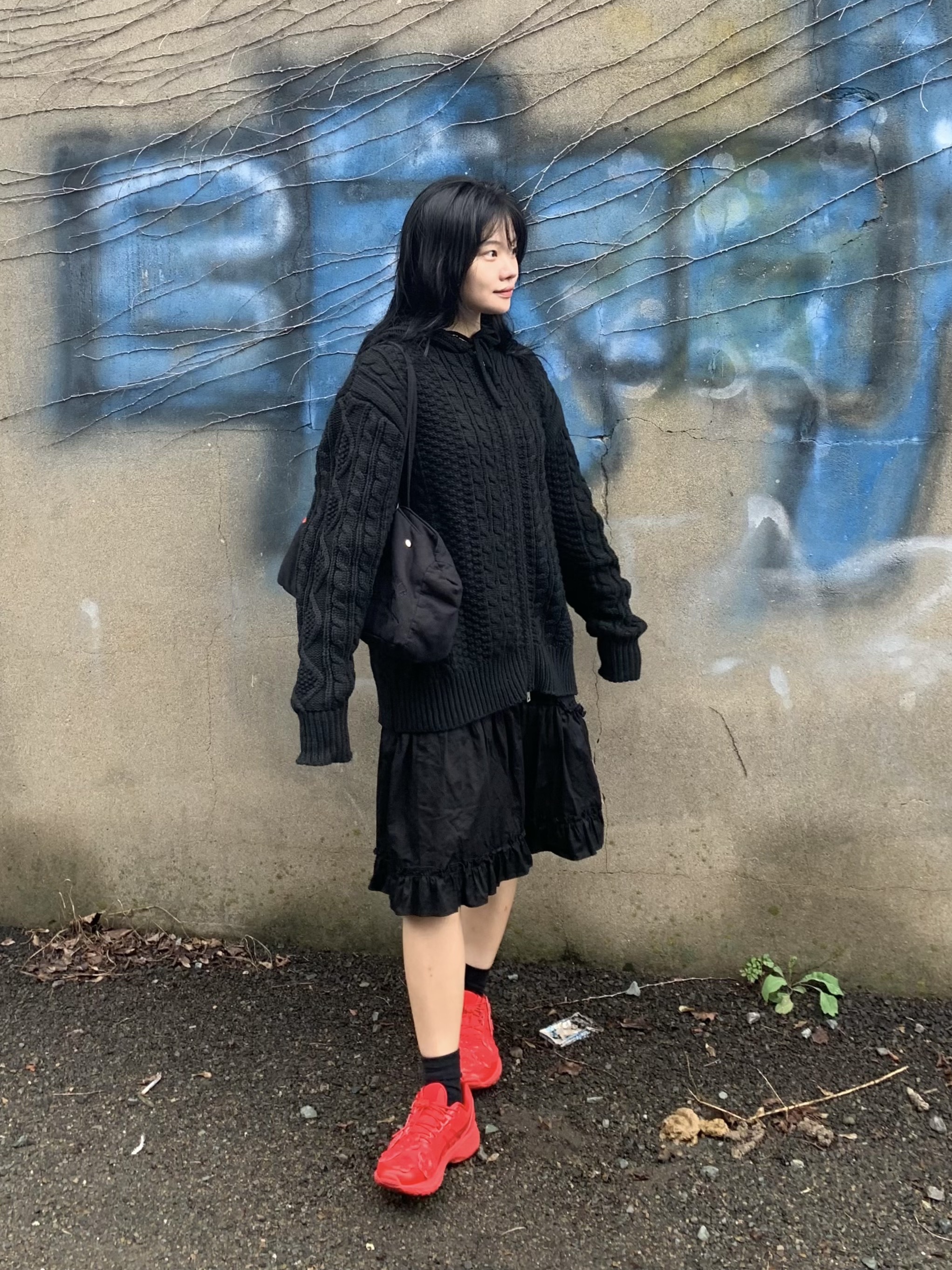Asics x Cecilie Bahnsen Gel-Terrain Red, Kookeesee Frill Cancan Skirt Dot 착용 스타일