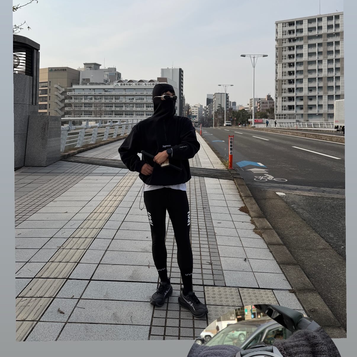 Supreme Polartec Face Mask Half Zip Hooded Sweatshirt Black - 25FW, UVU Full Tight Black 착용 스타일
