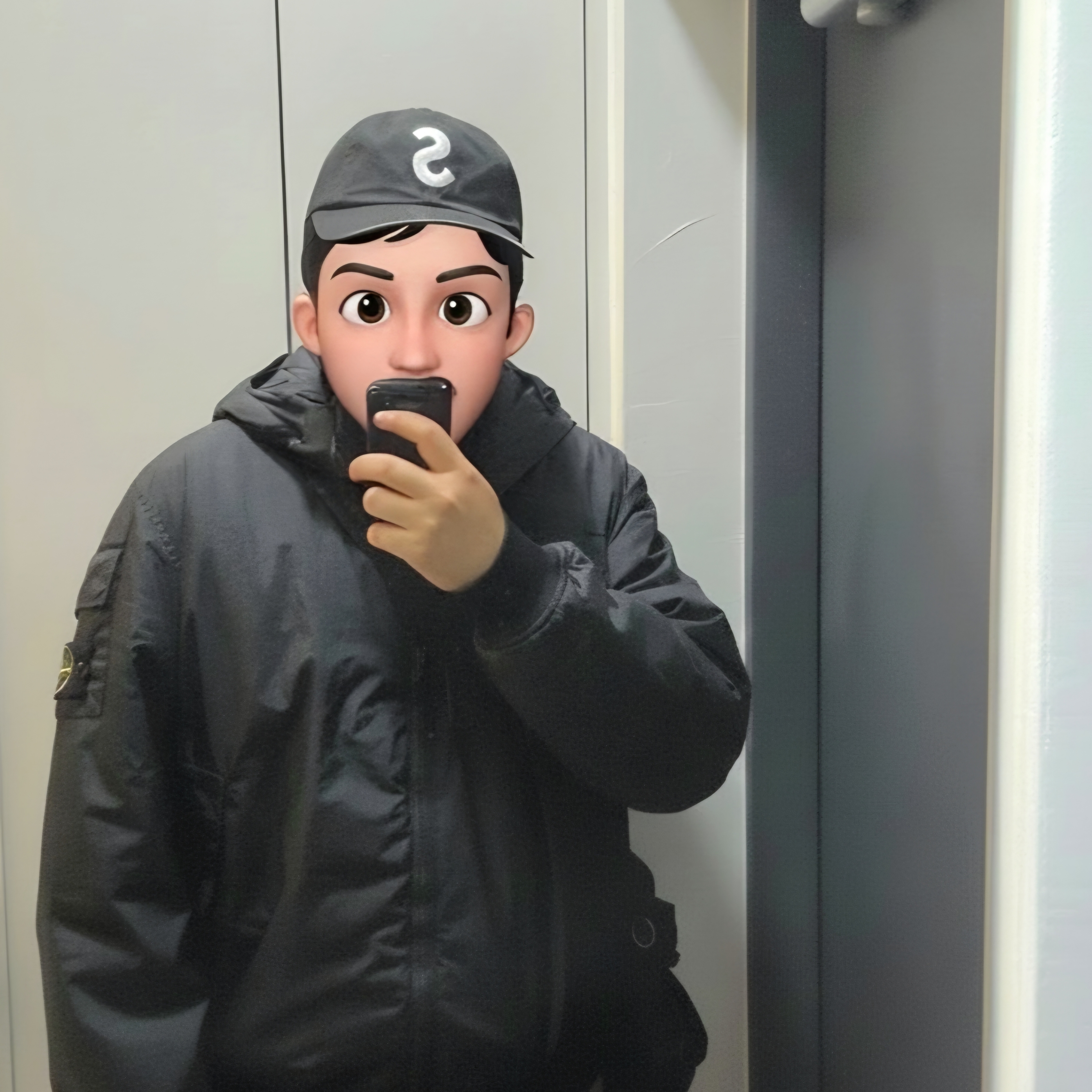 Supreme Pigment Coated 2-Tone S Logo 6-Panel Black - 25FW, Stone Island 4100005 Membrana 3L TC Hooded Padded Jacket with Water-Resistant Membrane Black - 26SS 착용 스타일