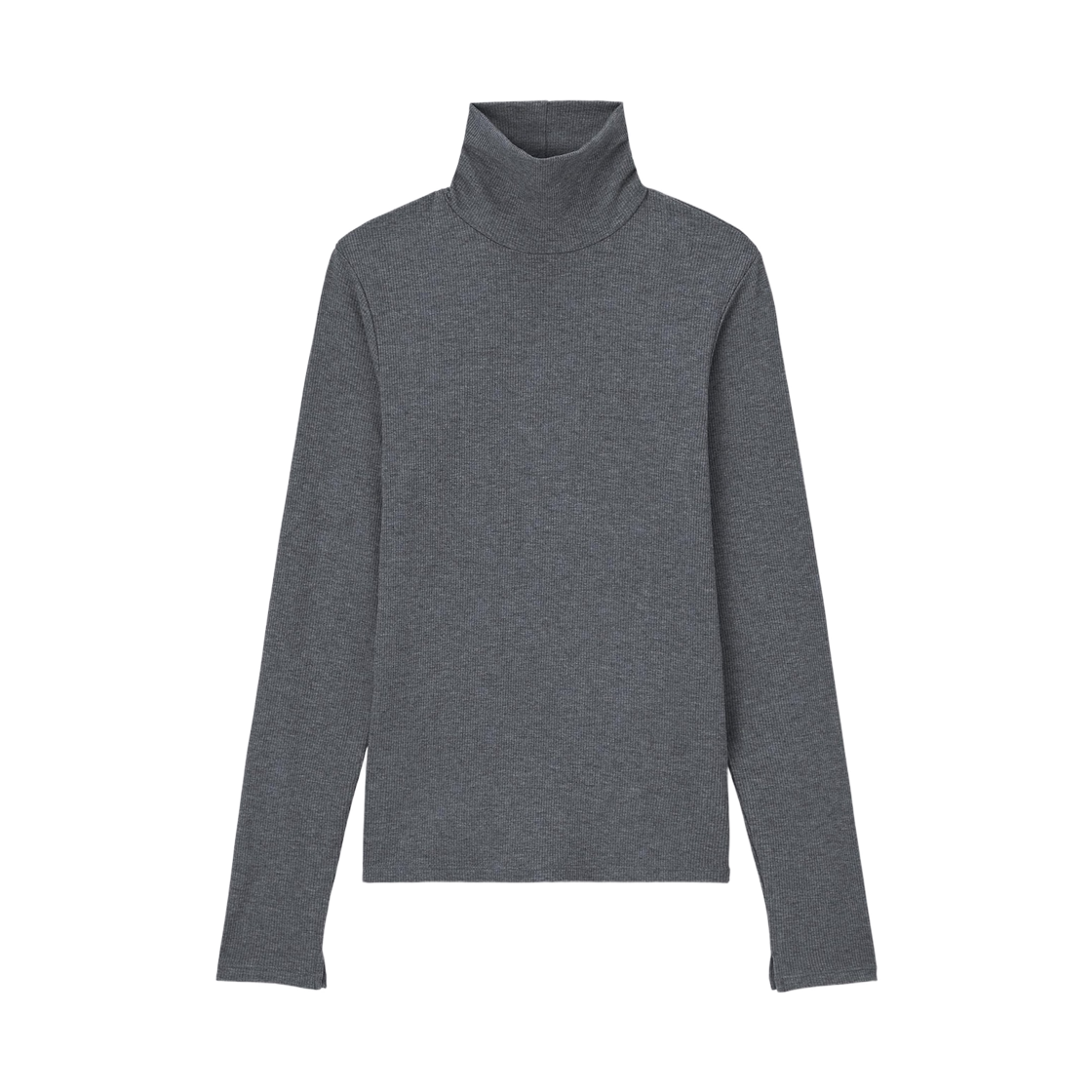 357242-08 (W) GU Warm Ribbed Turtleneck Long Sleeve T-Shirt Dark Gray