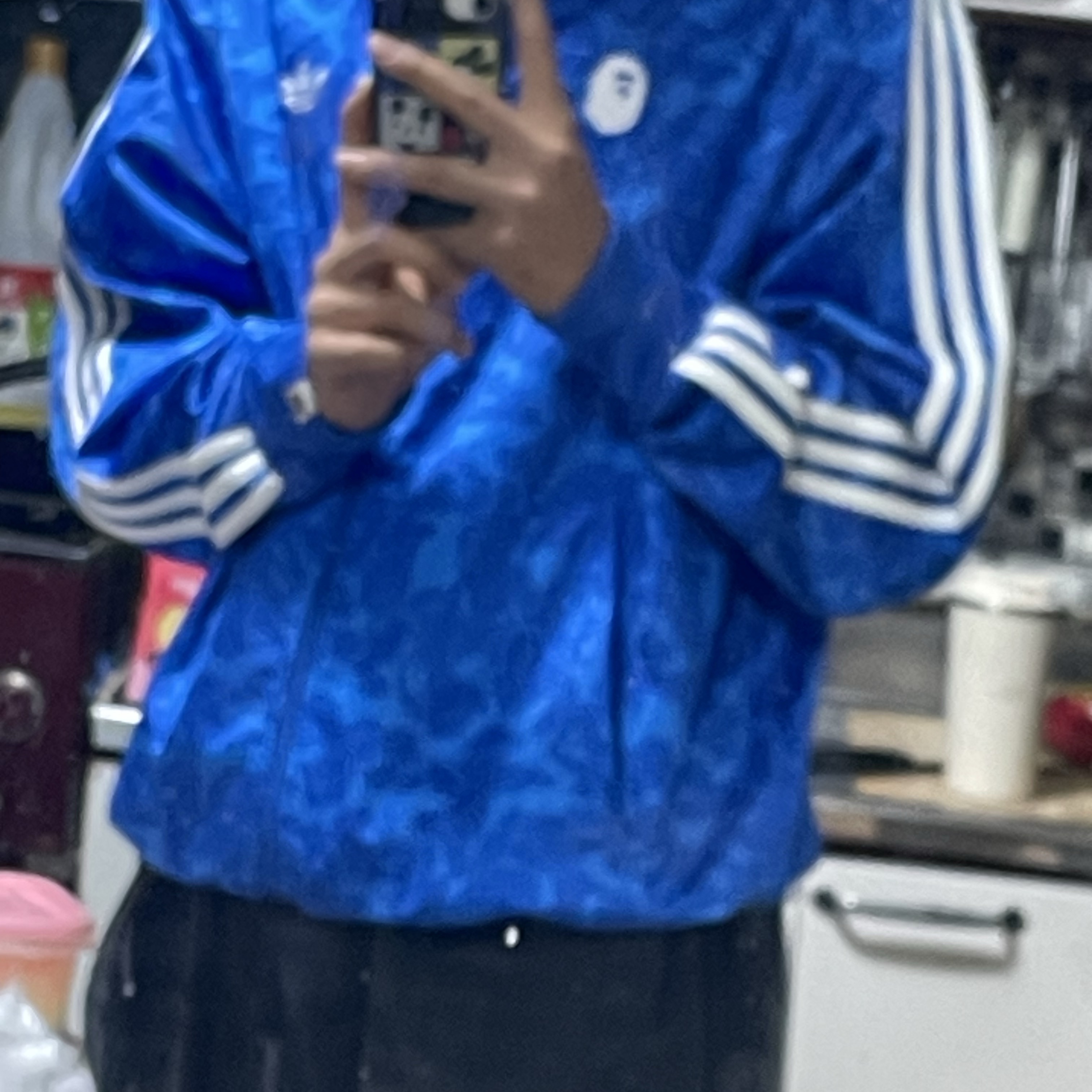 Adidas x BAPE Allover Print Track Top Blue - KR Sizing 착용 스타일