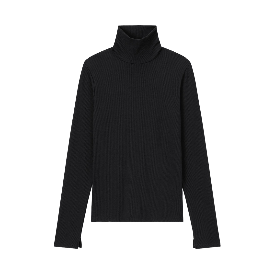 (W) GU 웜 립드 터틀넥 롱슬리브 티셔츠 블랙((W) GU Warm Ribbed Turtleneck Long Sleeve T-Shirt Black) - 1