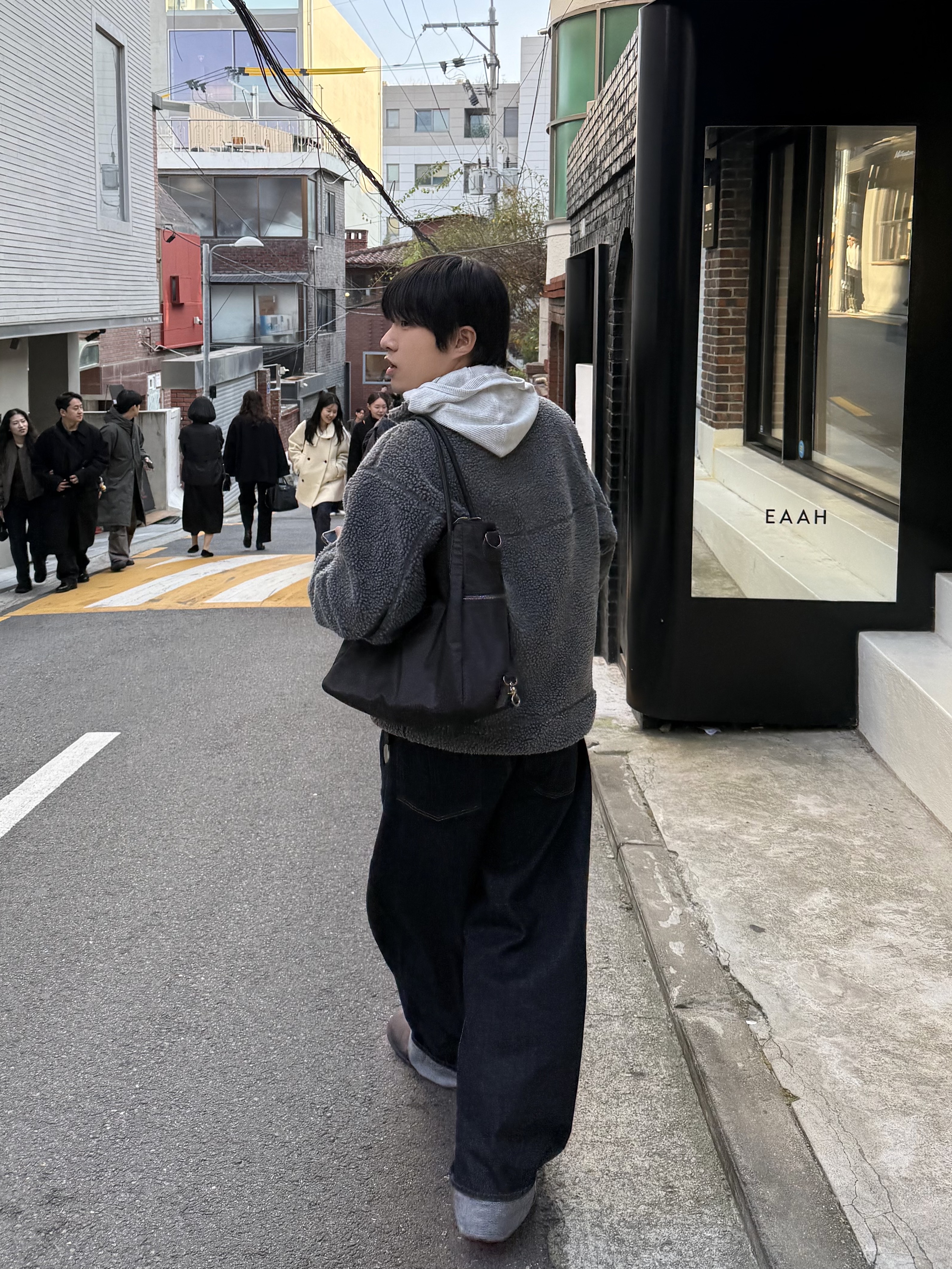 noun Wide Curved Denim Pants One Washed 착용 스타일 - 1