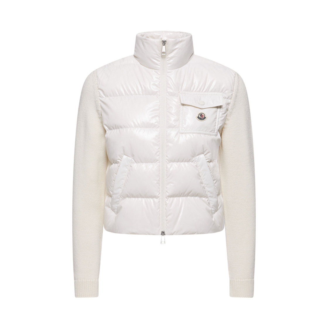 (W) 몽클레르 패딩 집업 울 가디건 화이트 - 26SS((W) Moncler Padded Zip Up Wool Cardigan White - 26SS) - 1