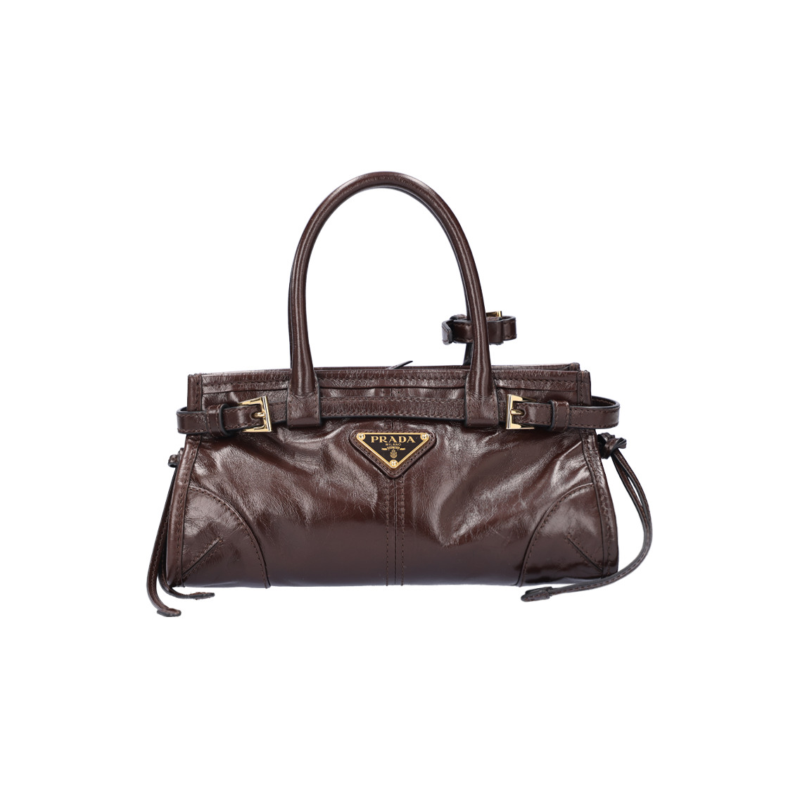 IT84DHG2E9D2 Prada 1BA486 Bonny Leather Mini Handbag in Dark Brown