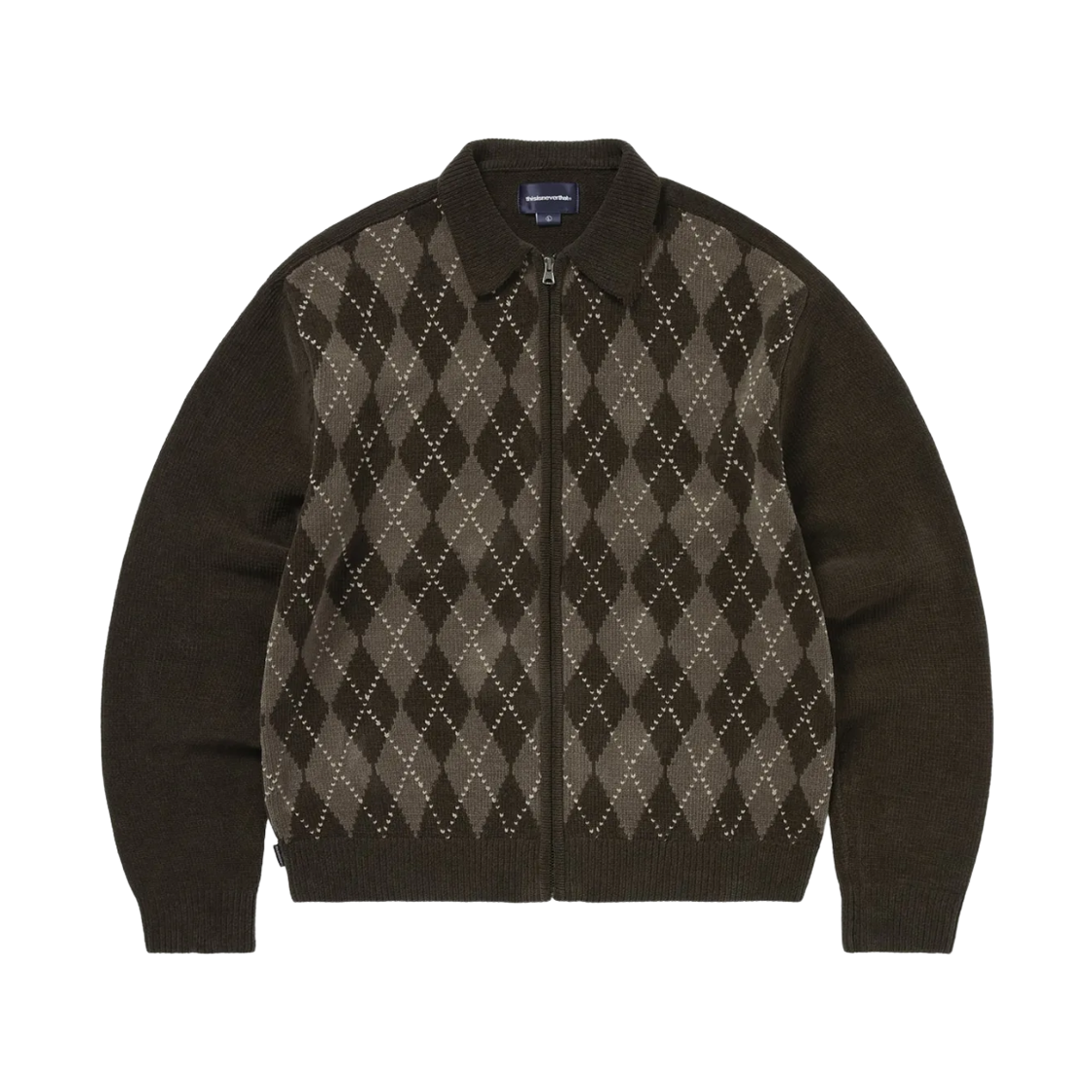 TN253KKNJK01BRN thisisneverthat Argyle Zip Knit Cardigan Brown