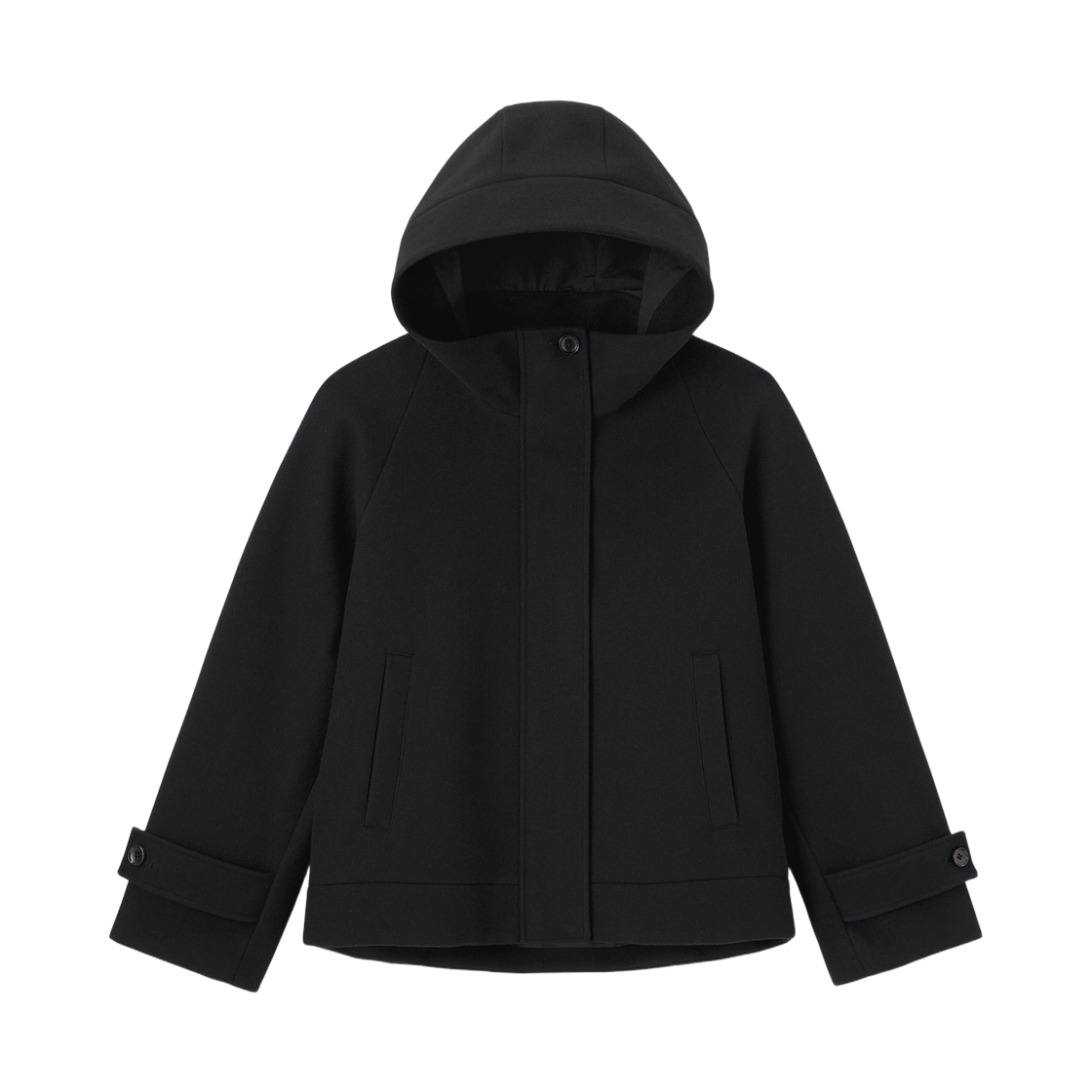 (W) GU 코지 멜튼 후드 숏 코트 블랙((W) GU Cozy Melton Hooded Short Coat Black)