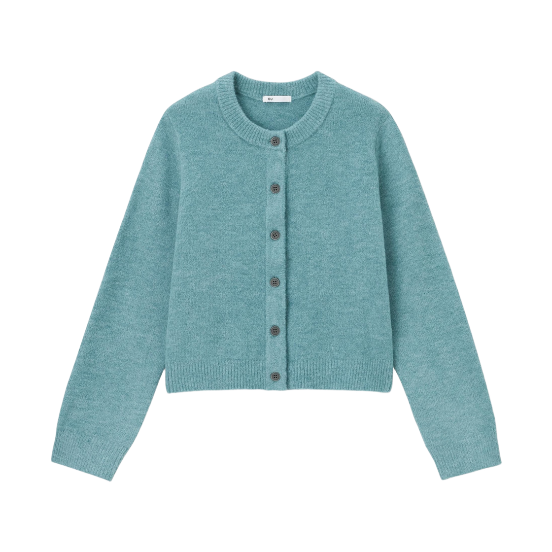 357437-64 (W) GU Puff Knit Crewneck Cardigan Blue