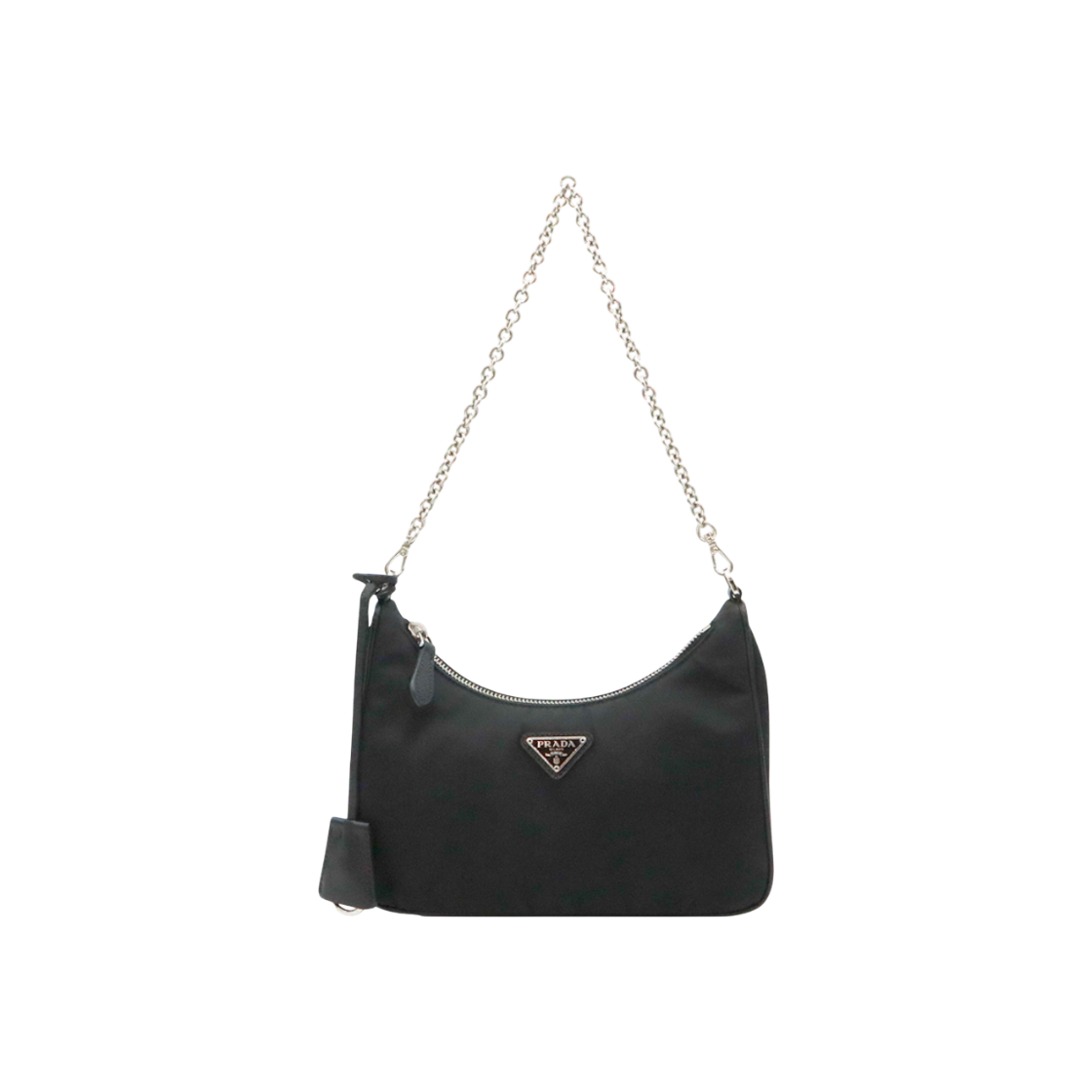 ITEQEVFPTHQJ Prada 1BH204 Black Re-Edition Saffiano Leather Trim Silver Nylon Hobo 2-Way