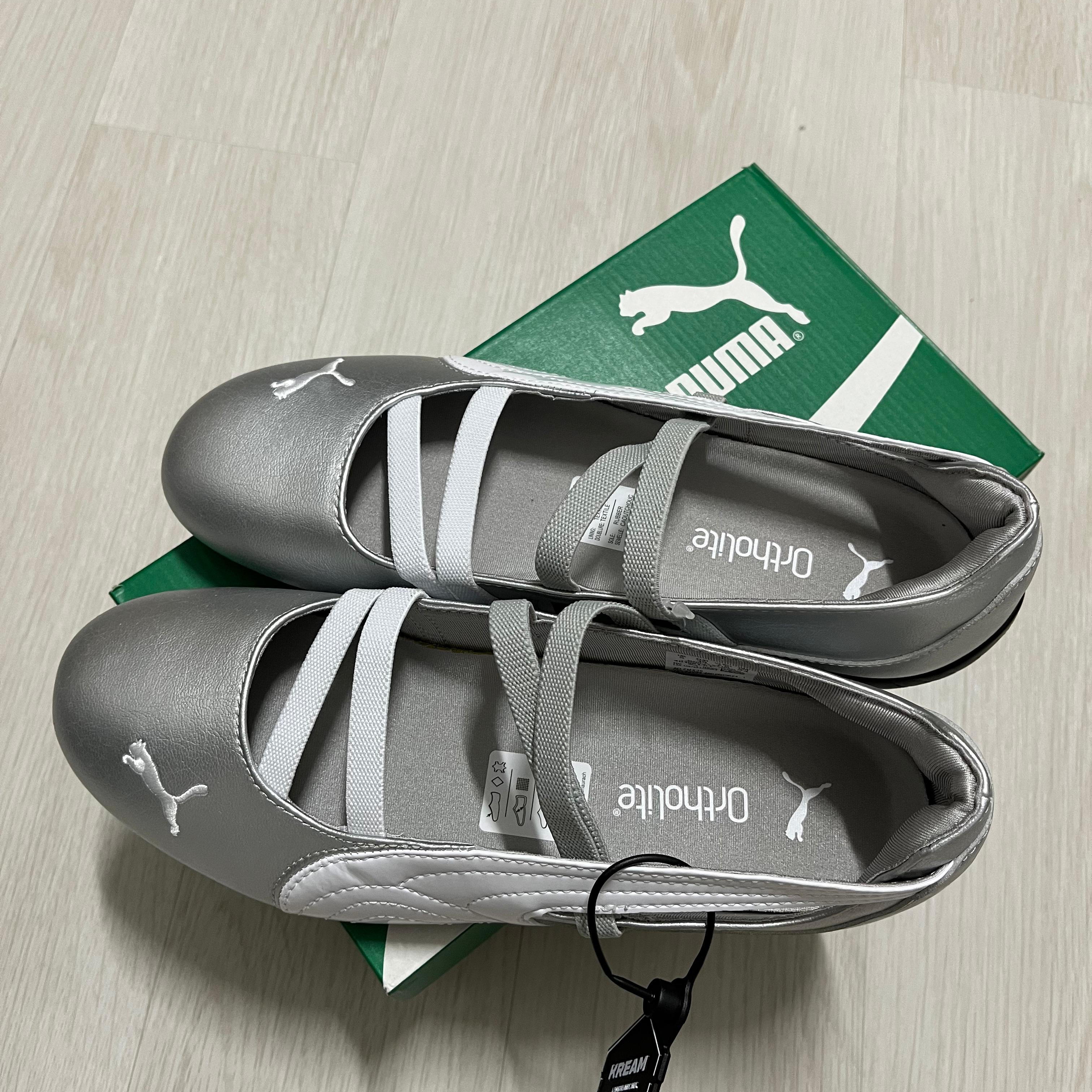 (W) Puma Speedcat Ballet Metallic Puma Silver Puma White 착용 스타일 - 3