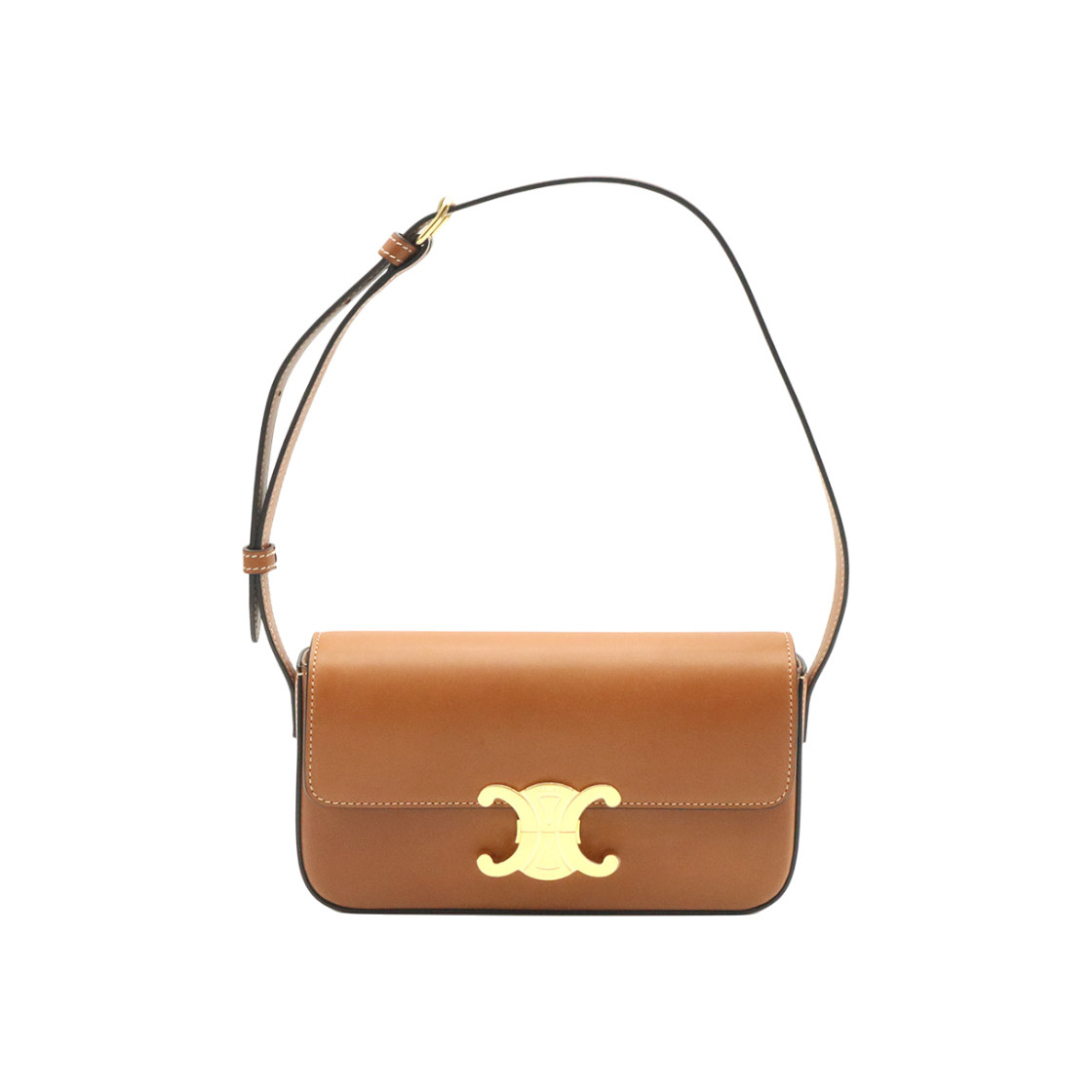 IT3WVCHNQP4M Celine Tan Brown Calfskin Triope Shoulder Bag with Gold Accents