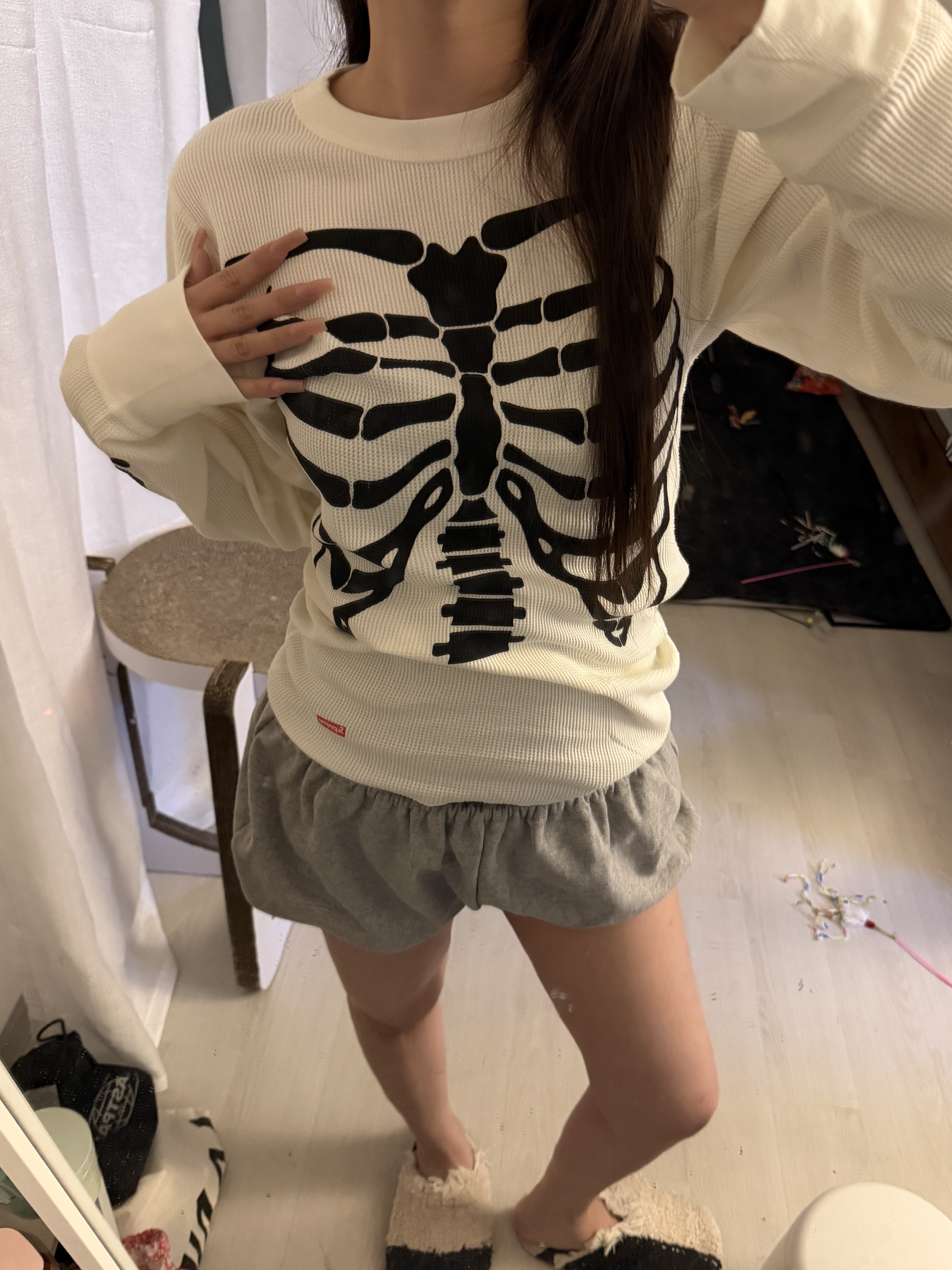 Supreme Hanes Bones Thermal Crew Natural (1 Pack) 착용 스타일 - 1