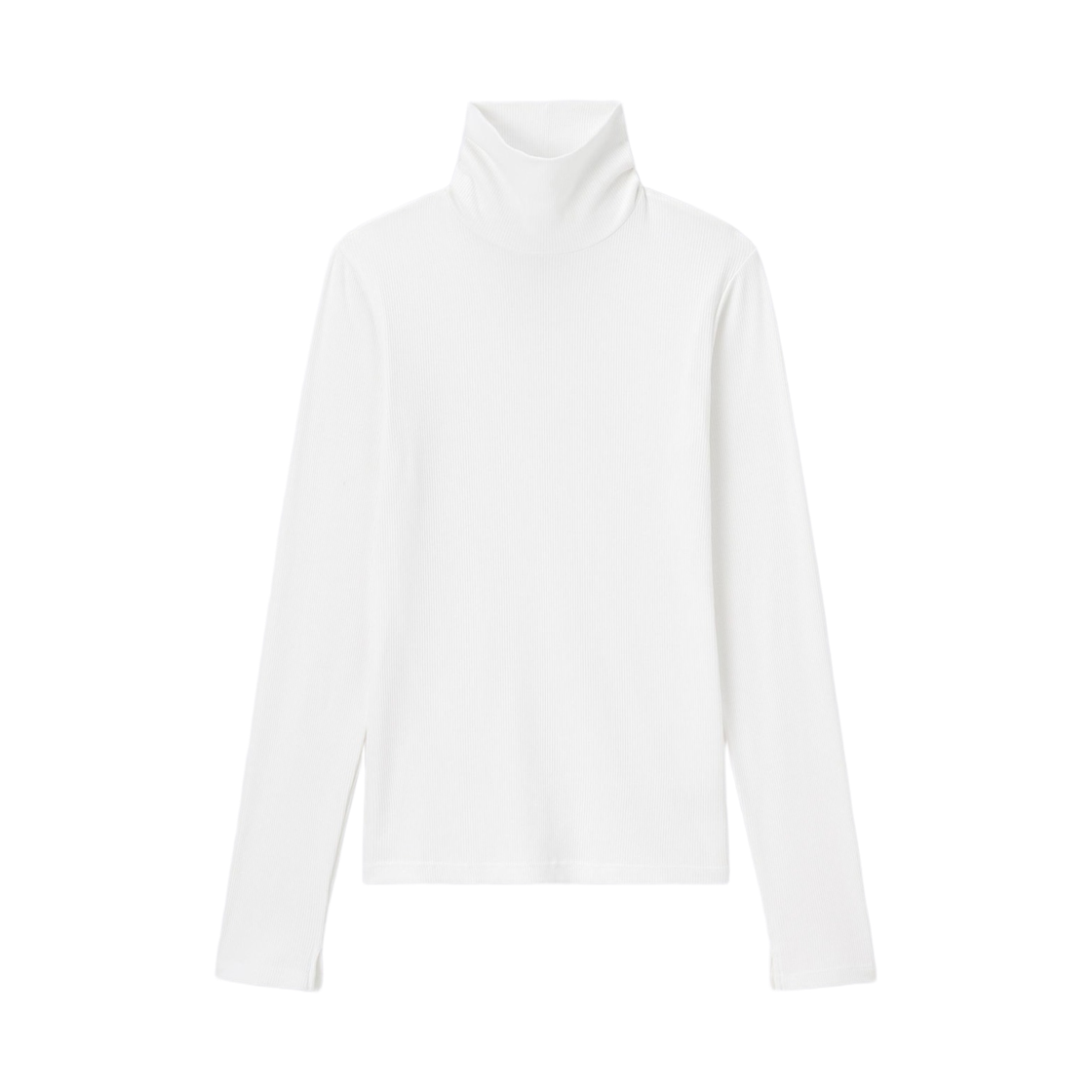 (W) GU 웜 립드 터틀넥 롱슬리브 티셔츠 오프 화이트((W) GU Warm Ribbed Turtleneck Long Sleeve T-Shirt Off White) - 1