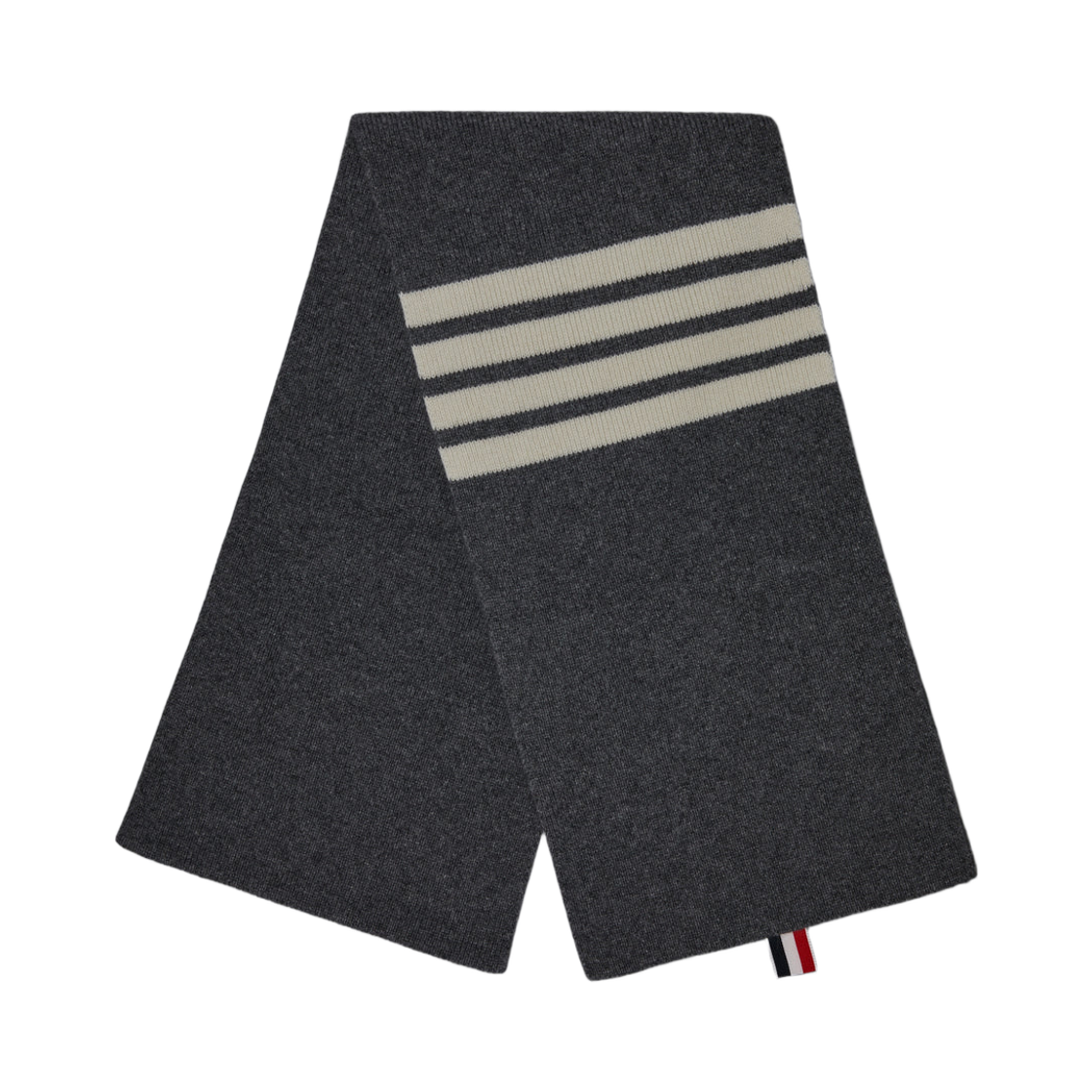 MKS026A-00011-035 Thom Browne Full Needle Rib Knit Cashmere 4-Bar Stripe Scarf Medium Grey
