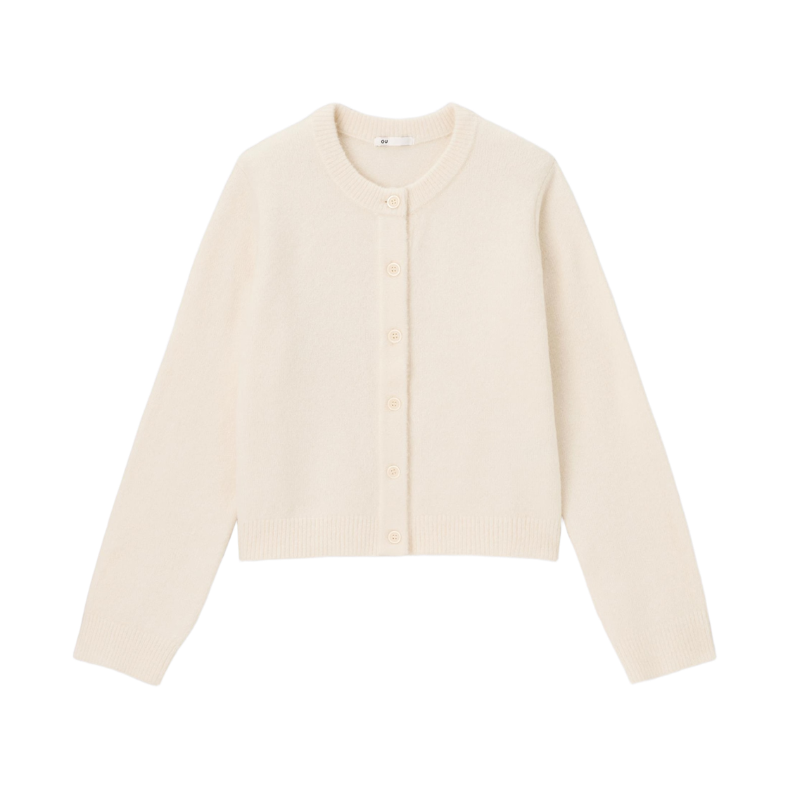 357437-30 (W) GU Puff Knit Crewneck Cardigan Natural