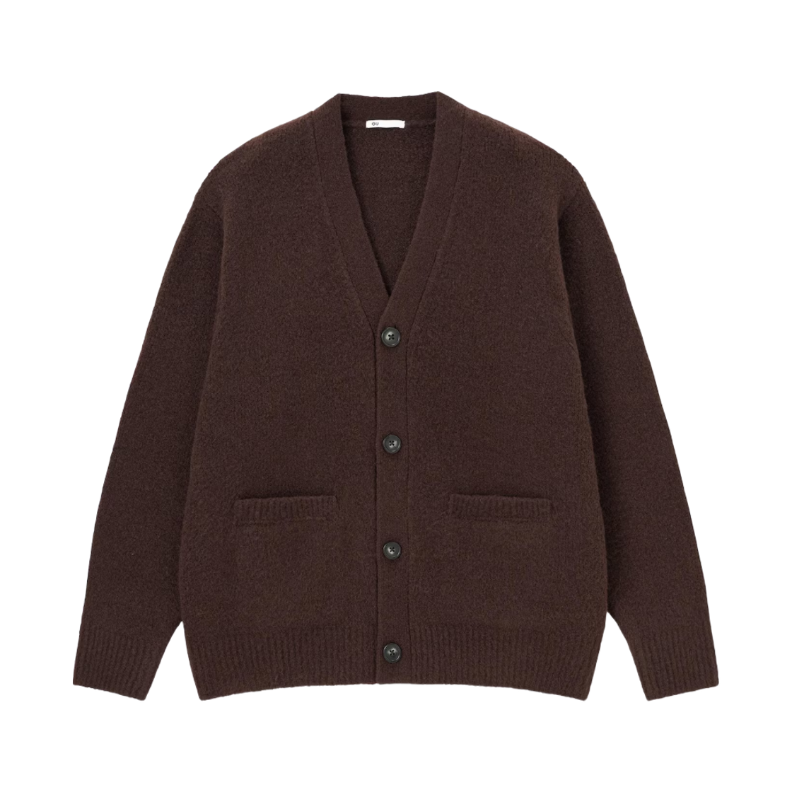 357531-39 GU Puff Knit V Neck Cardigan Dark Brown