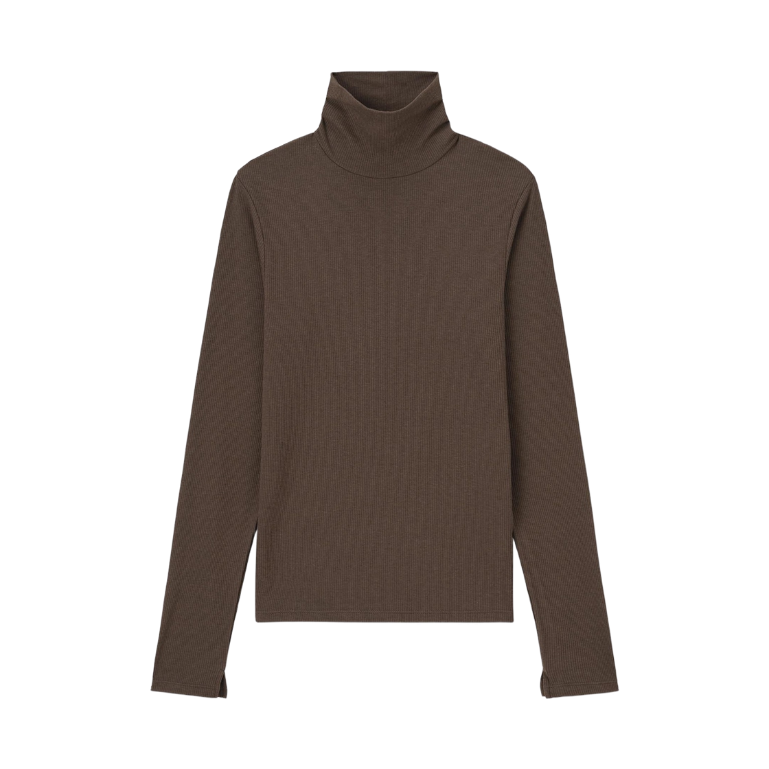357242-37 (W) GU Warm Ribbed Turtleneck Long Sleeve T-Shirt Brown