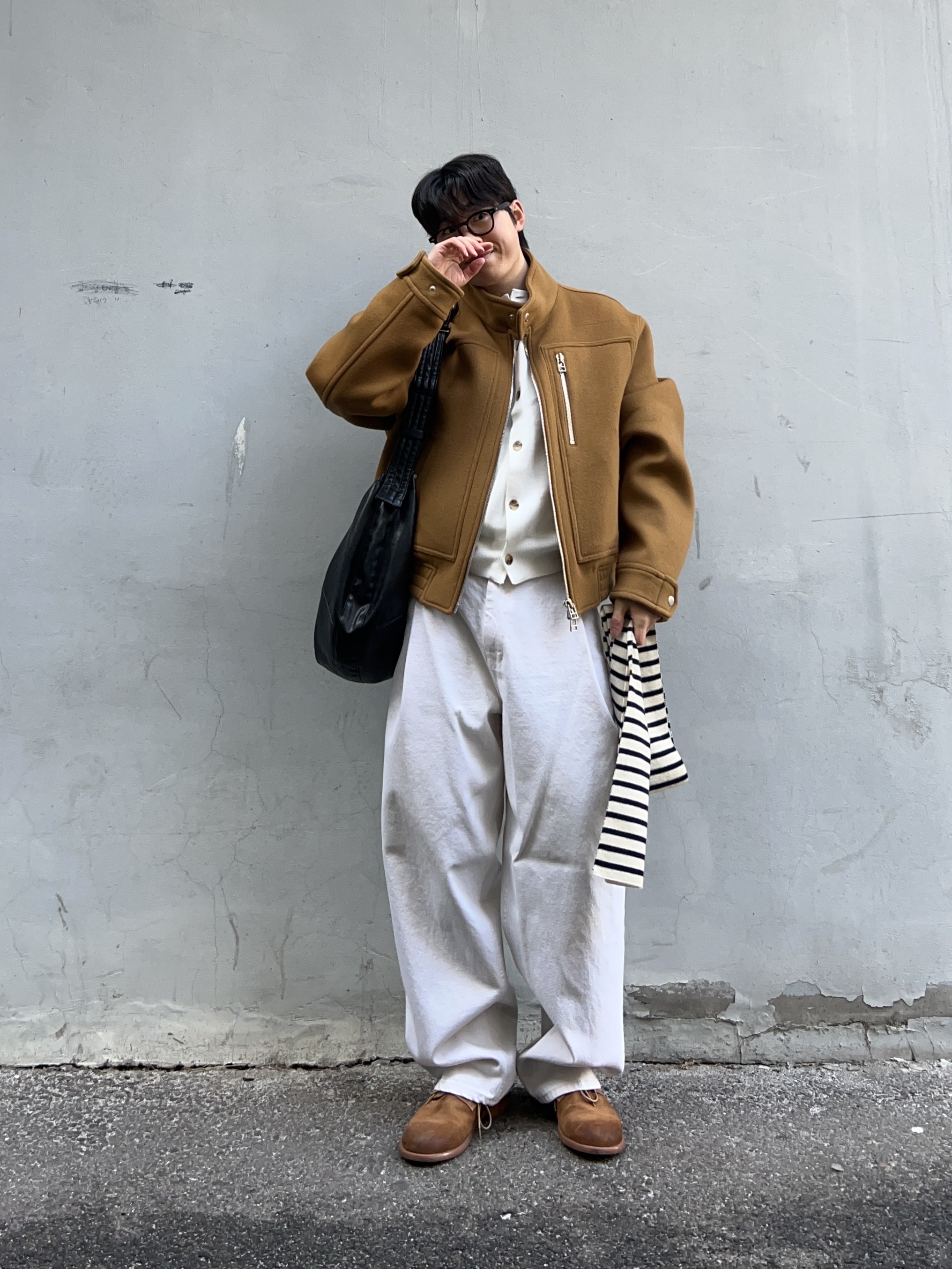 Saint James Scarf Raye Ecru Marine 착용 스타일