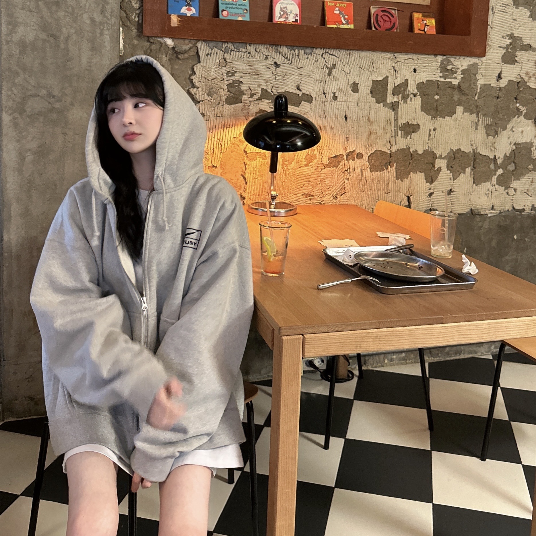 Nike x Stussy Full Zip Fleece Hoodie Grey Heather (FJ9181-050) 착용 스타일 - 2