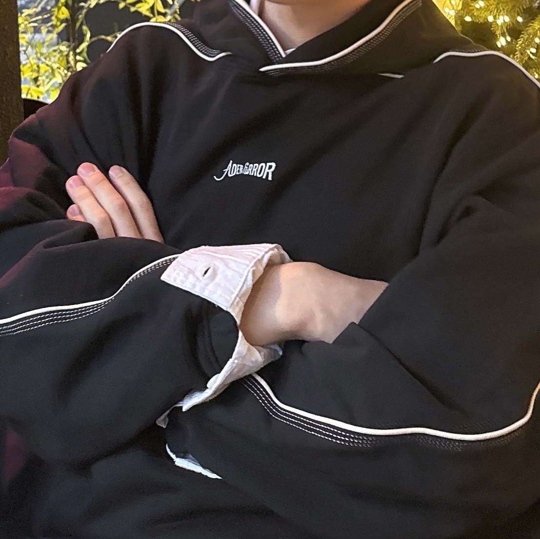 Ader Error Verif Small Logo Hoodie Noir 착용 스타일
