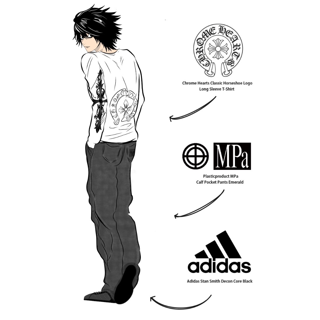 Chrome Hearts Classic Horseshoe Logo Long Sleeve T-Shirt White, Adidas Stan Smith Decon Core Black 착용 스타일