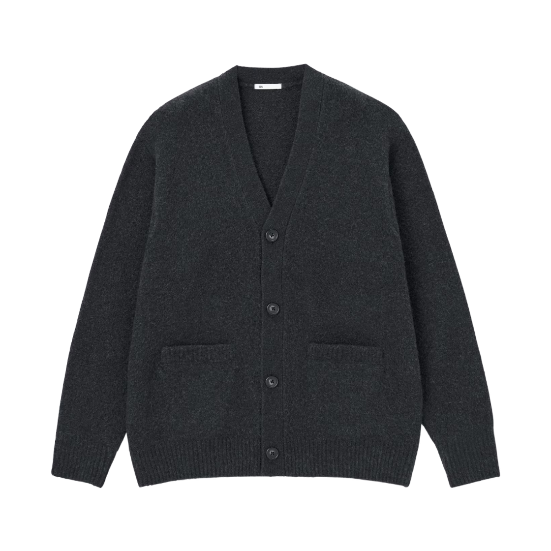 357531-08 GU Puff Knit V Neck Cardigan Dark Gray
