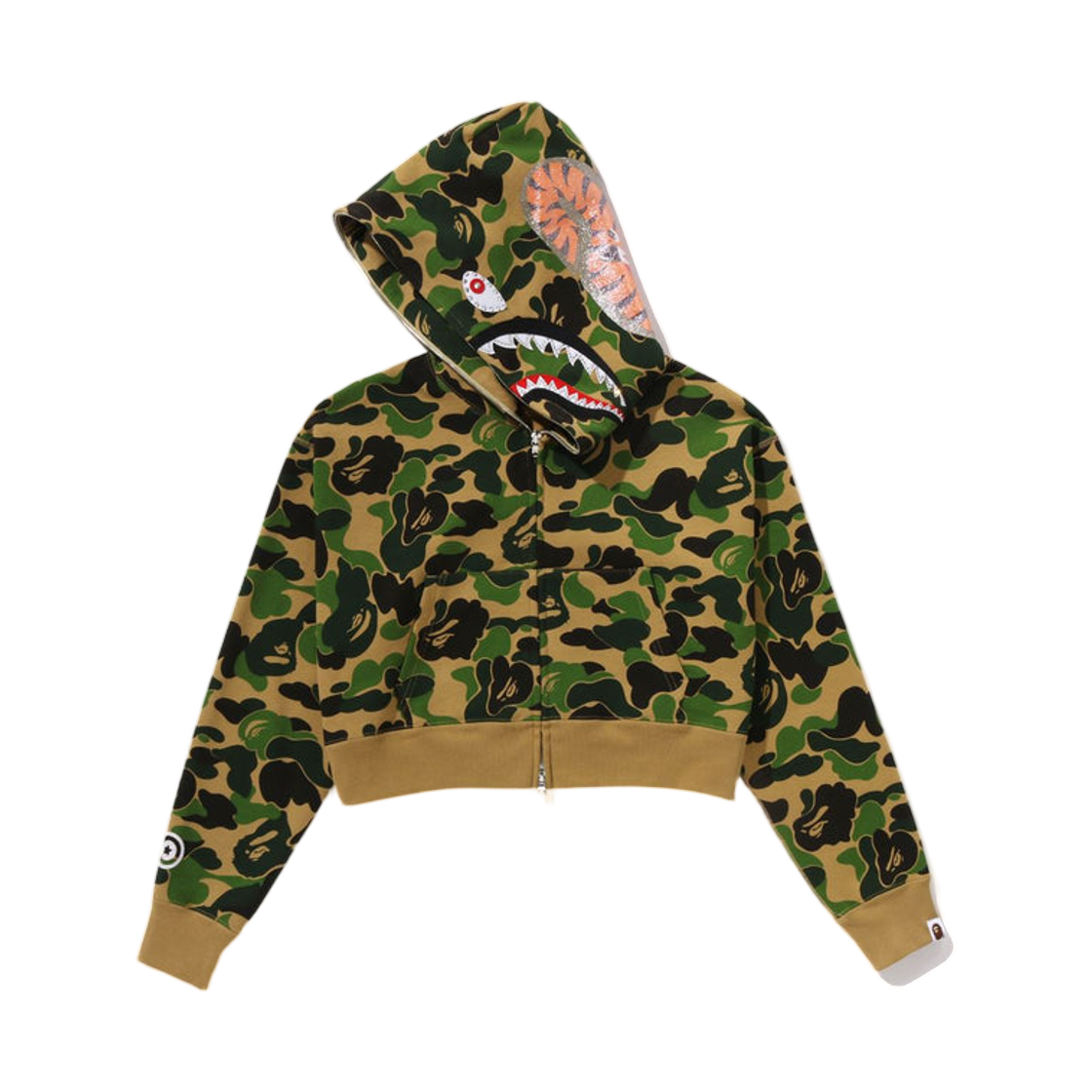 (W) 베이프 ABC 카모 크리스탈 스톤 샤크 크롭 풀 집 후드 그린((W) BAPE ABC Camo Crystal Stone Shark Cropped Full Zip Hoodie Green) - 2