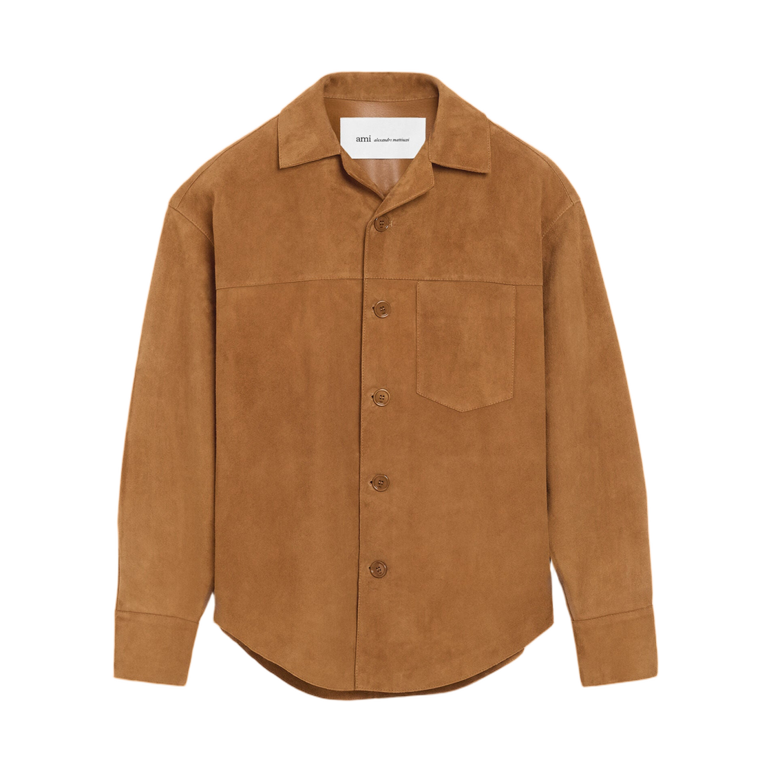 USH826-LH0059-236 AMI Brown Goat Leather Buttoned Overshirt Caramel