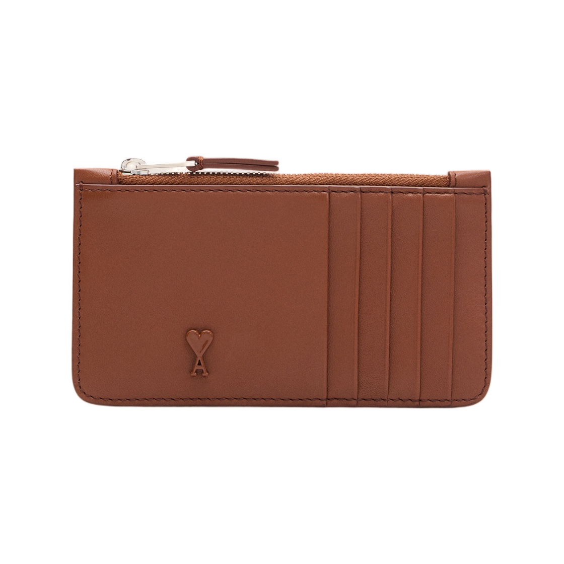 USL703-AL0138-236 AMI Brown Cowhide Leather Ami De Coeur Zipped Card Holder Caramel