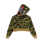 (W) BAPE ABC Camo Crystal Stone Shark Cropped Full Zip Hoodie Green