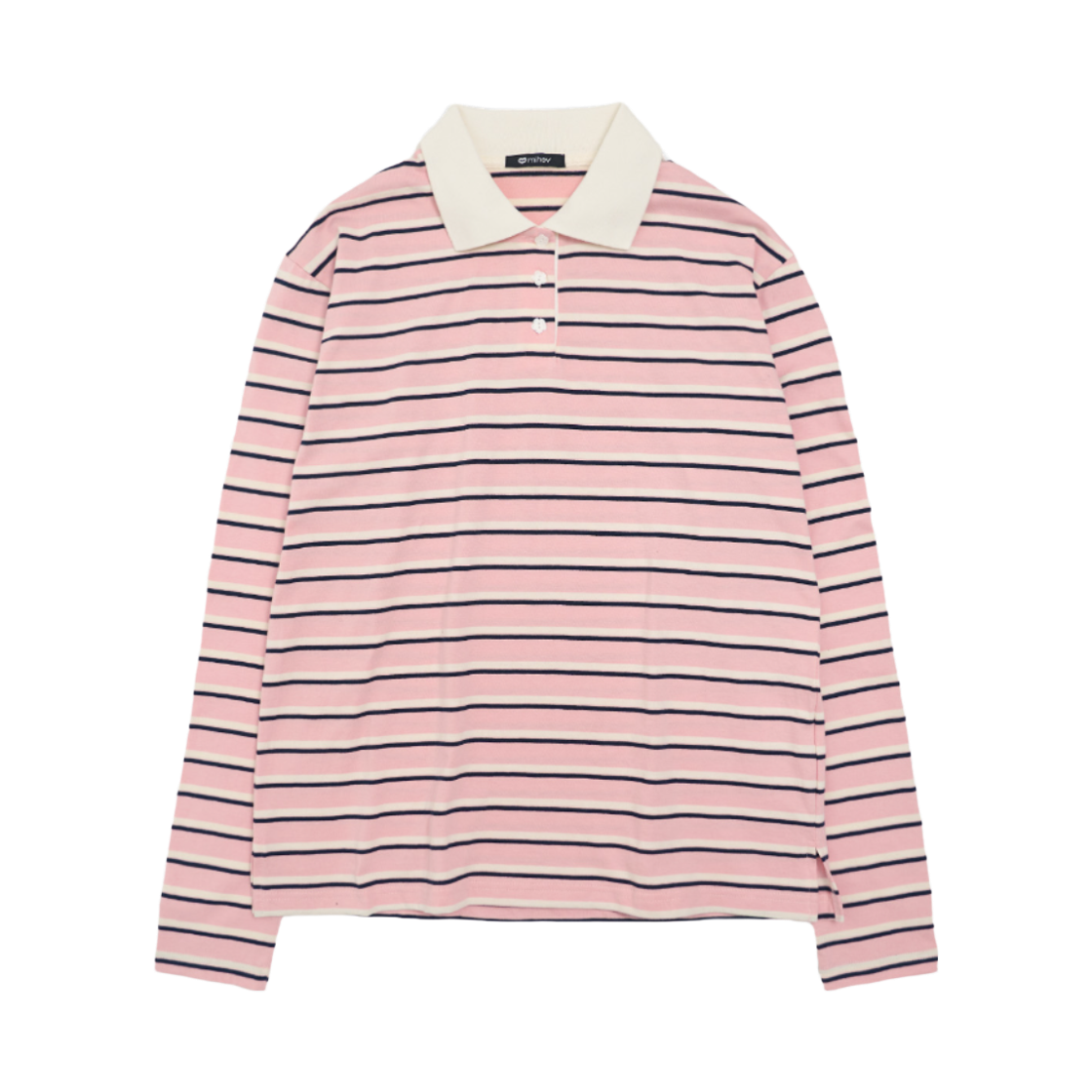 2ECT005IP mihev Stripe Rugby Collar Long Sleeve Ivory Pink