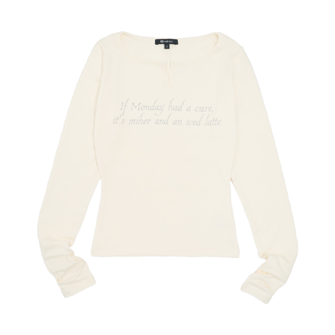 2ECT004I mihev Neck Cut Detail Print Long Sleeve Ivory