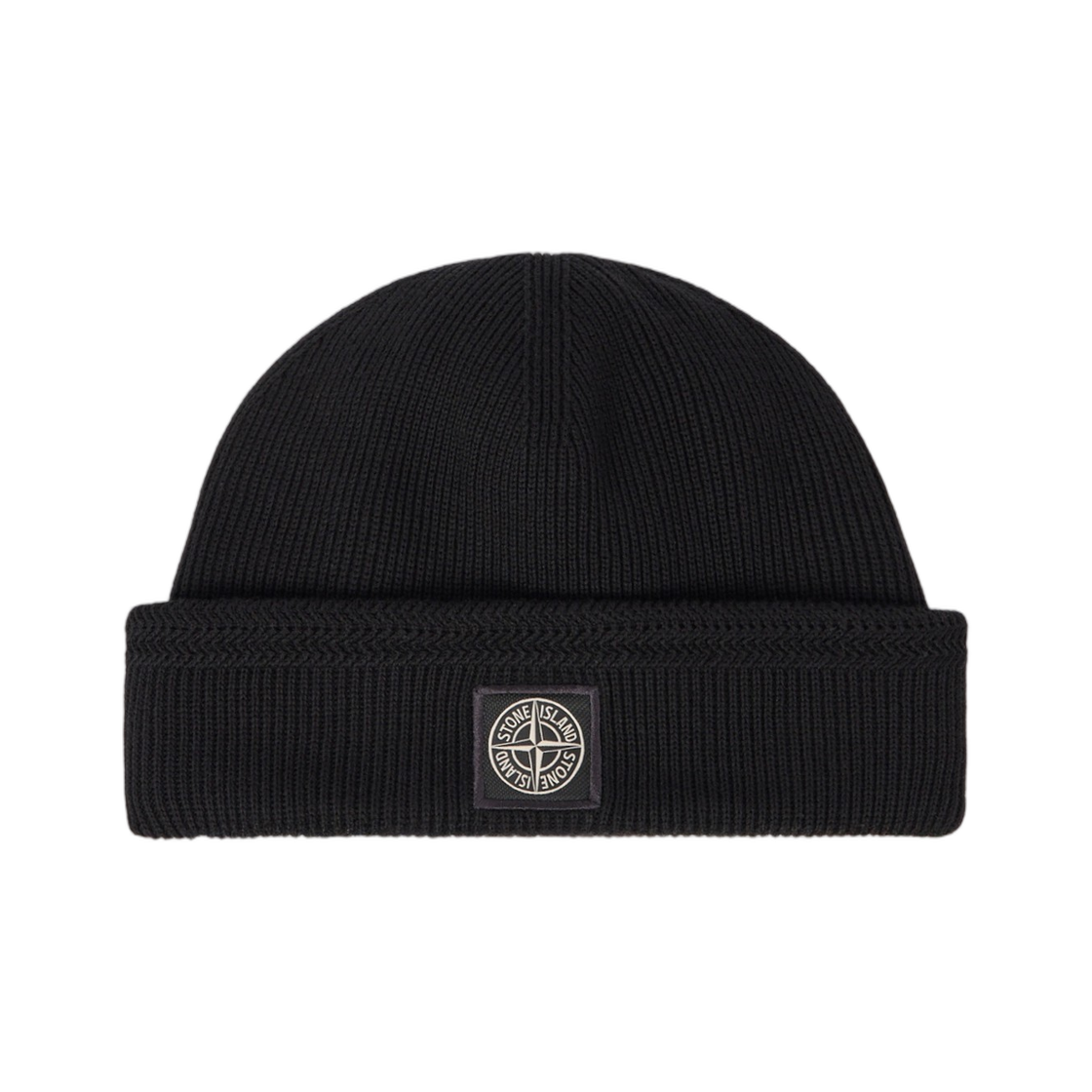 스톤 아일랜드 N100102 립드 소프트 오가닉 코튼 비니 컴퍼스 로고 패치 블랙 - 26SS(Stone Island N100102 Ribbed Soft Organic Cotton Beanie with Compass Logo Patch Black - 26SS) - 1