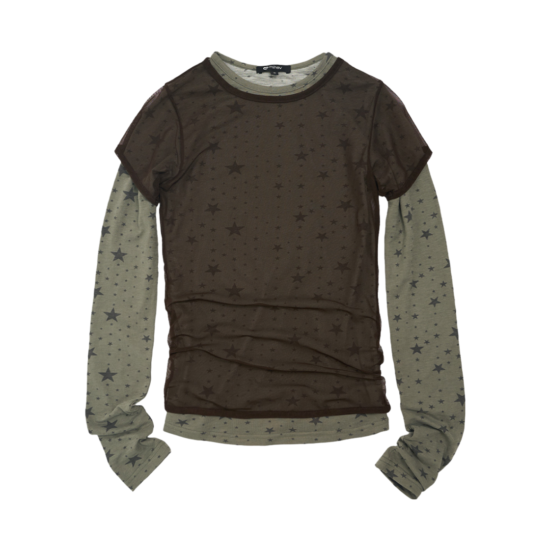 2ECT002KBR mihev Star Layered Long Sleeve Set Khaki Brown