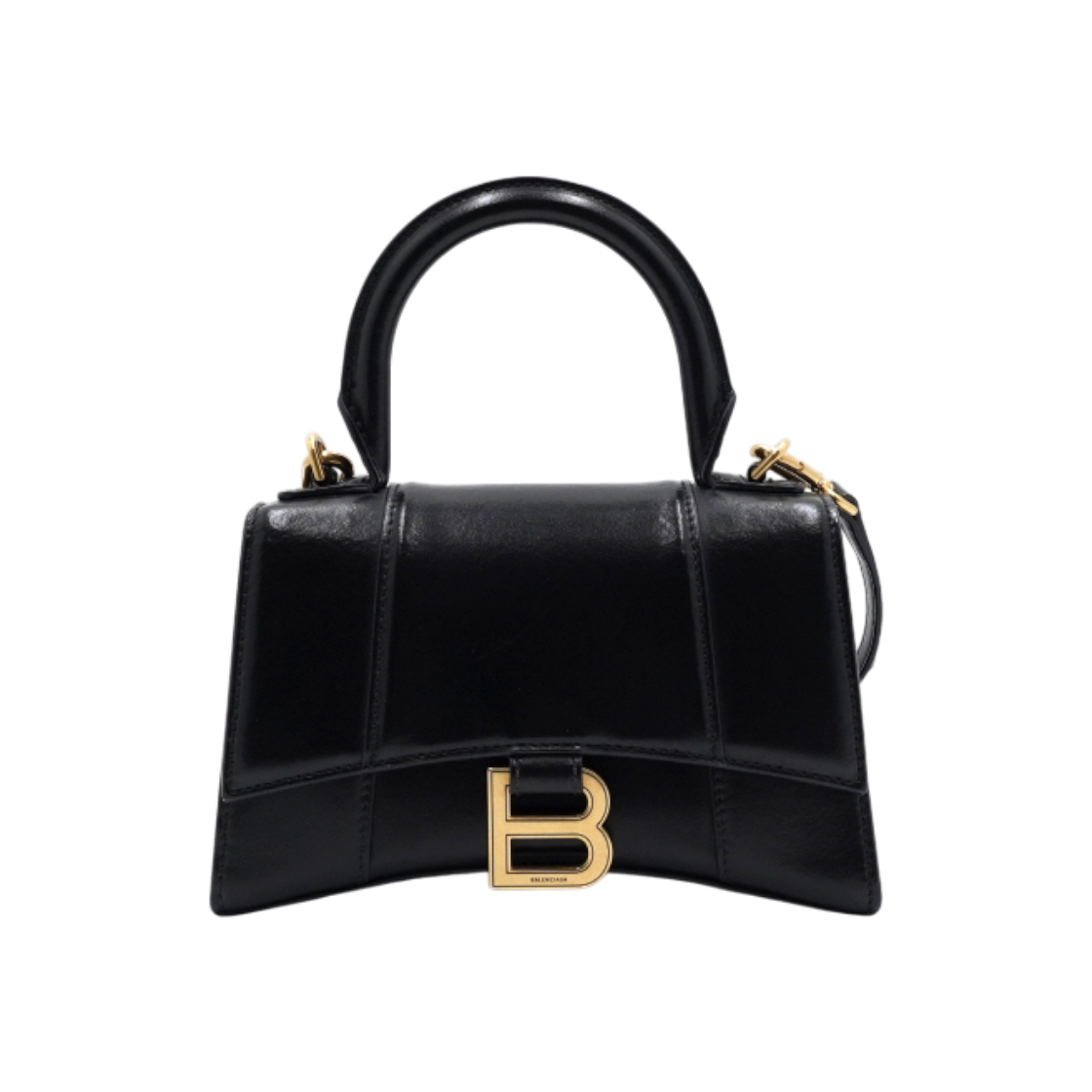 ITMQ6O2HBWKR Balenciaga Hourglass XS Black Top Handle Tote Bag with Gold Logo