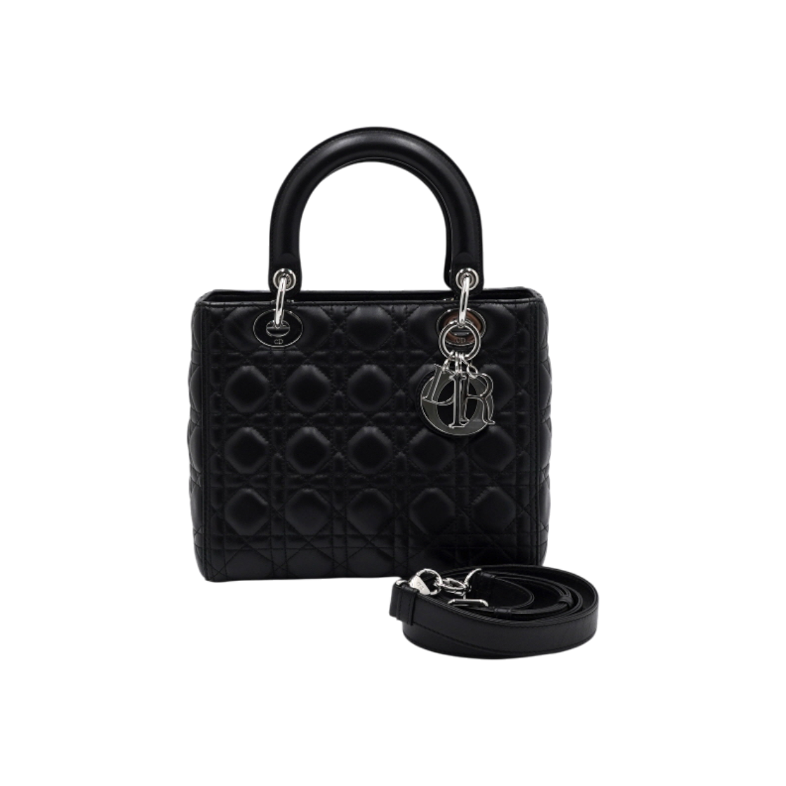 디올 CAL44551 블랙 까나쥬 레이디디올 미듐 은장 토트백 겸 숄더백aa59567(Dior Black Cannage Lady Dior Medium Silver-Tone Tote and Shoulder Bag)