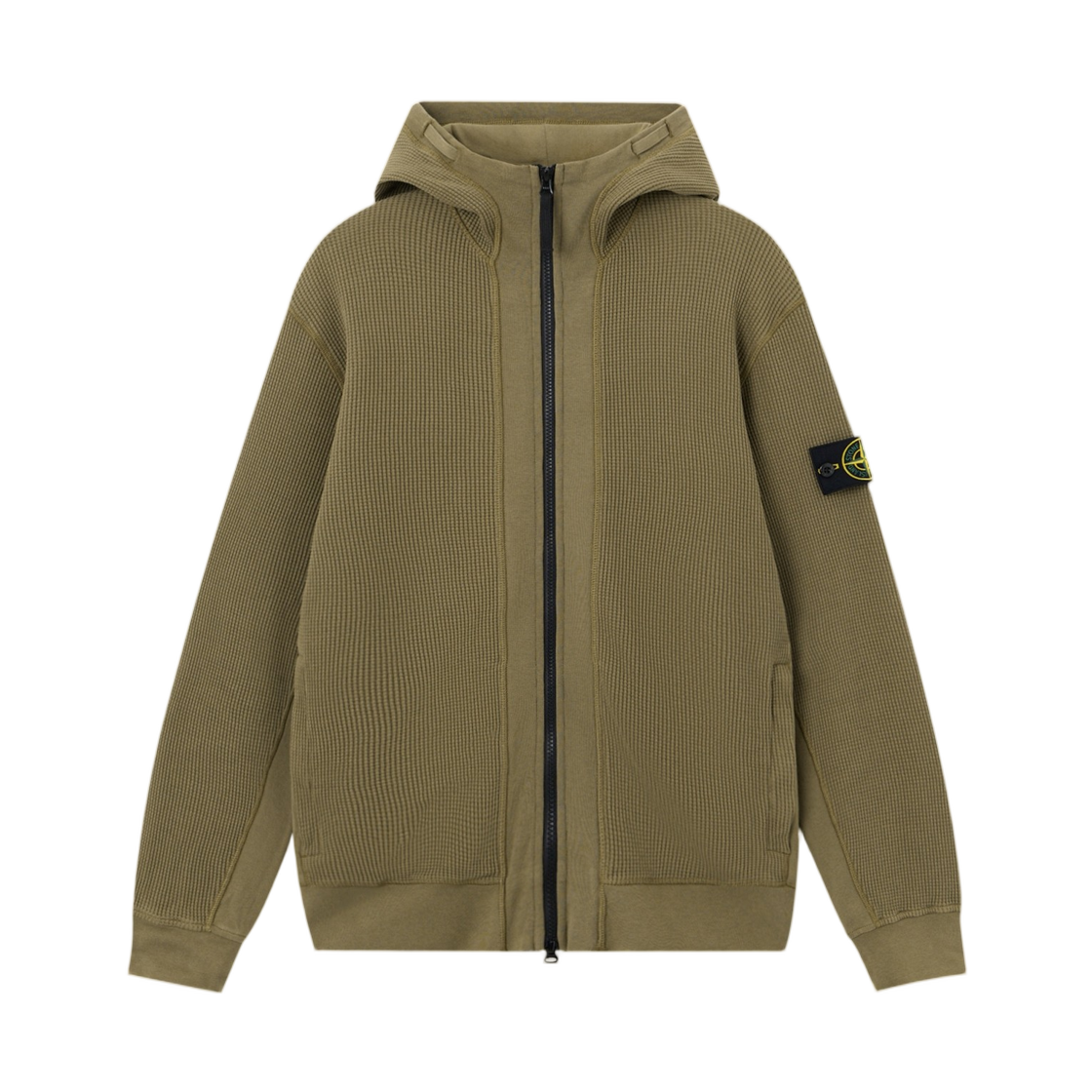 스톤 아일랜드 6100058 오가닉 코튼 와플 플리스 레귤러핏 집업 후드 스웨트셔츠 포켓 밀리터리 그린 - 26SS(Stone Island 6100058 Organic Cotton Waffle Fleece Regular-Fit Zip-Up Hooded Sweatshirt with Pockets Military Green - 26SS) - 1