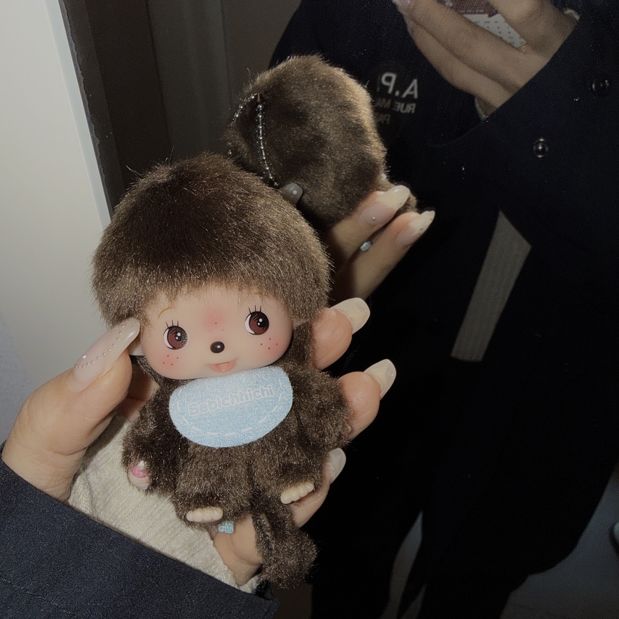 Monchhichi Bebichhichi Bighead SS Boy Key Chain Blue 착용 스타일